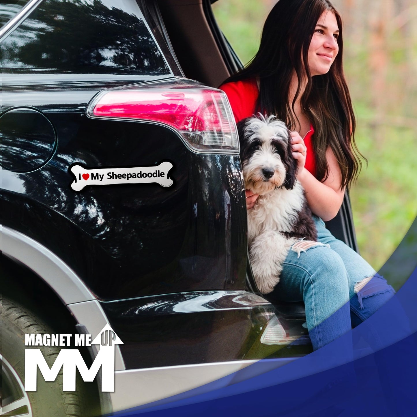 Magnet Me Up I Love My Sheepadoodle Bone Shaped Magnetic Car Magnet - 2x7 Inches, Magetic Decal for Cars, Trucks and SUVs Accessory Gifts for Dog Lovers, Waterproof UV Printed, Crafted in USA