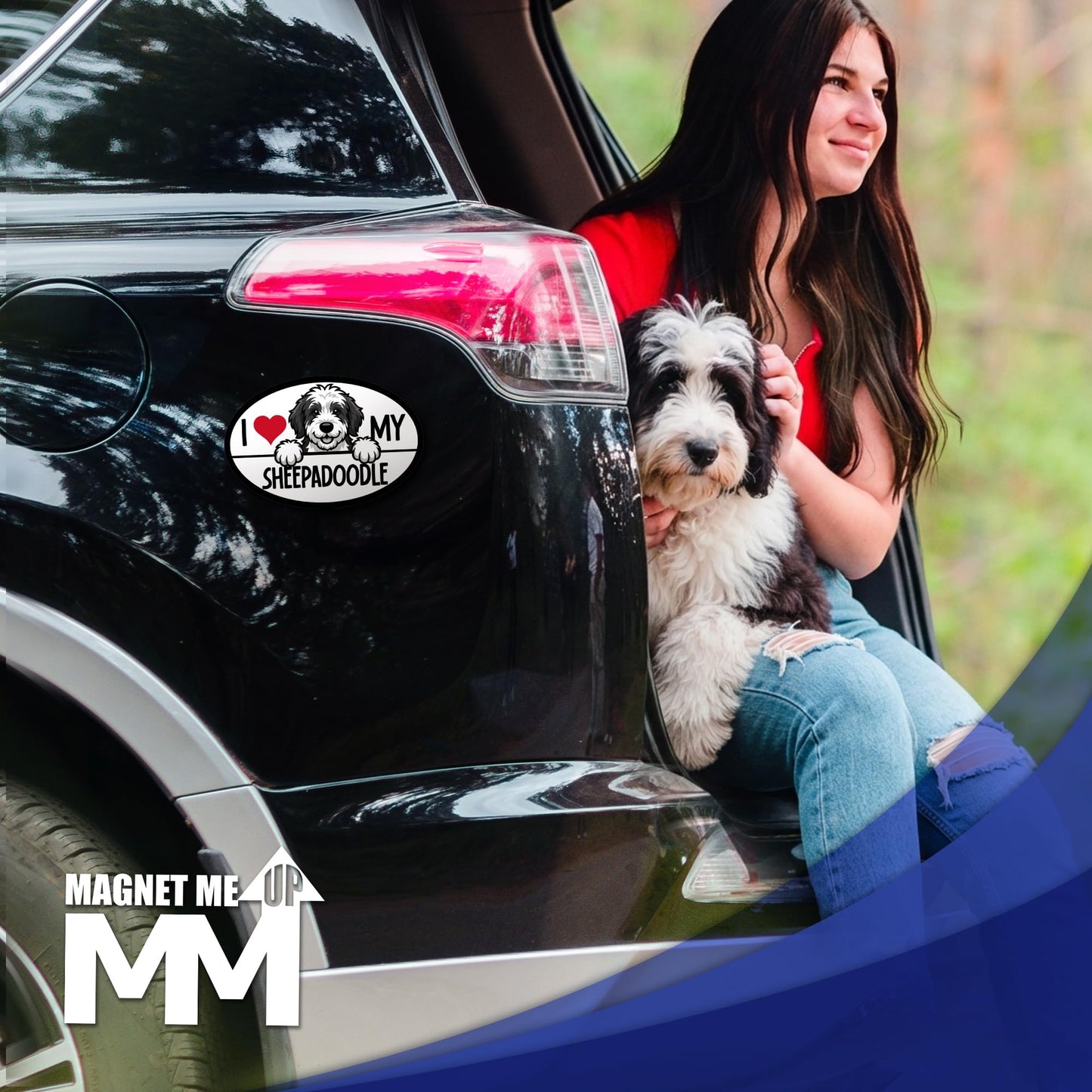 Magnet Me Up I Love My Sheepadoodle Oval Shaped Magnetic Car Magnet - 4x6 Inches, Magetic Decal for Cars, Trucks and SUVs Accessory Gifts for Dog Lovers, Waterproof UV Printed, Crafted in USA