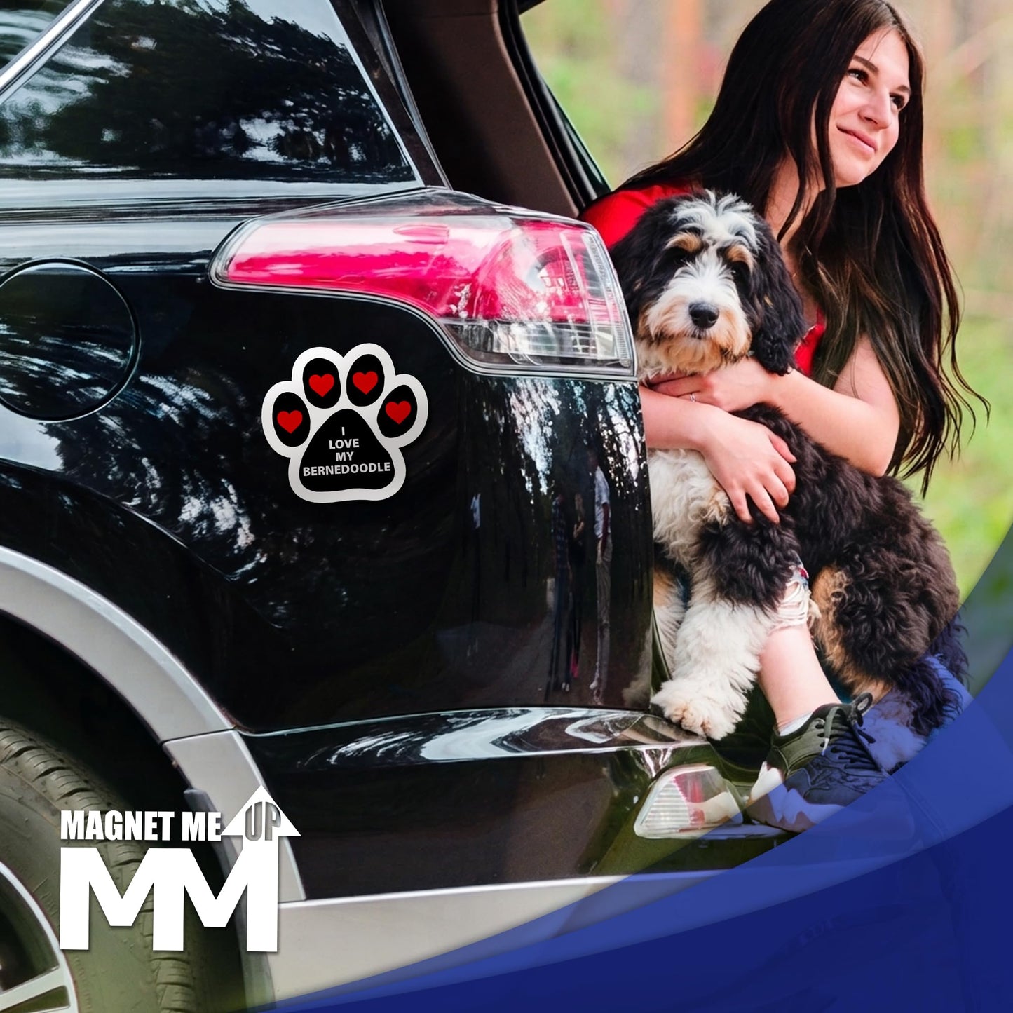 Magnet Me Up I Love My Bernedoodle Pawprint Shaped Car Magnet - 5 Inches Dog Lovers Refrigerator Accessory Gift, Magnetic Decal for Cars, Trucks, and SUVs, Waterproof, UV Printed, Crafted in USA