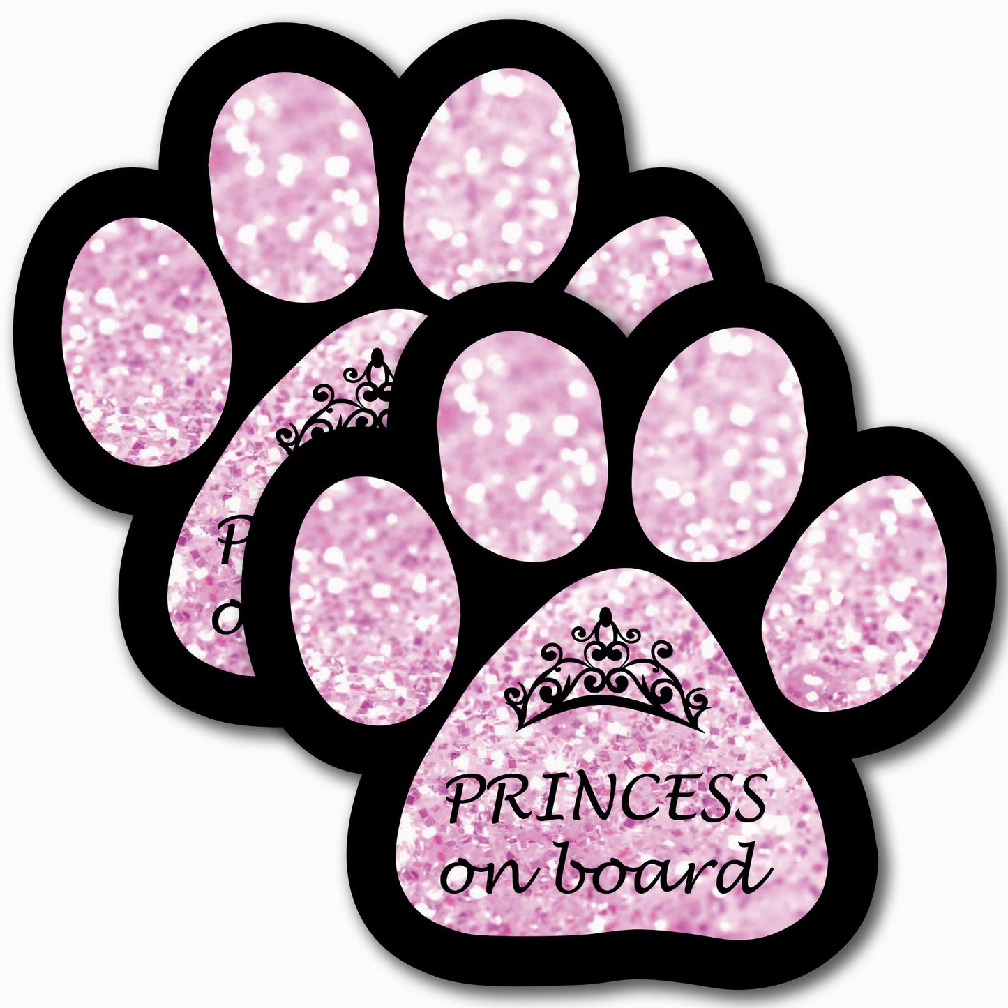 Magnet Me Up Passenger Princess on Board Pink Sparkly Pawprint Magnetic Decal, 5 Inch, 2 Pack, Heavy Duty Automotive Magnet, Add a Touch of Sparkle to Your Car, Truck, SUV, Ideal for Pet Lovers