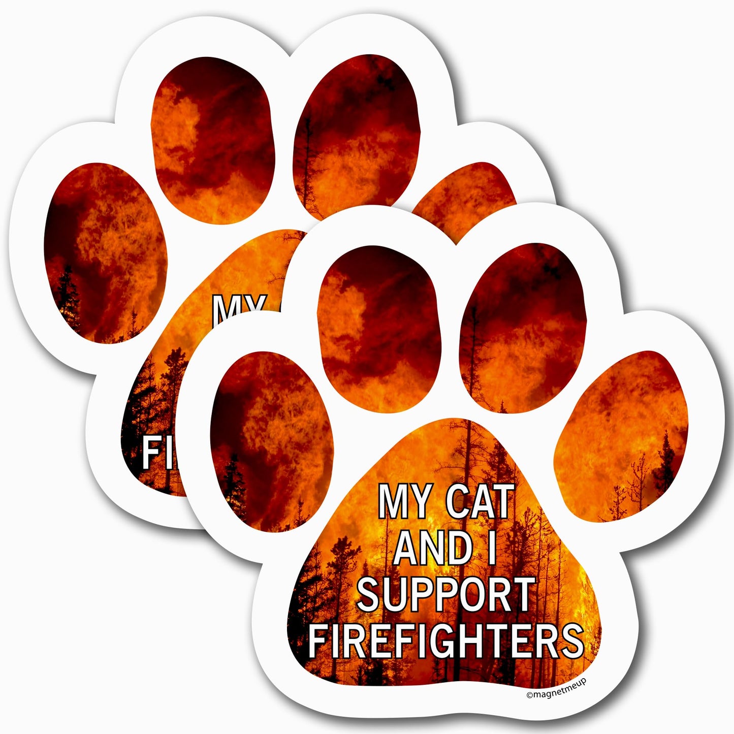My Cat and I Firefighters Pawprint Car Magnet 5 Inch, 2 Pack Dog Lover Gift