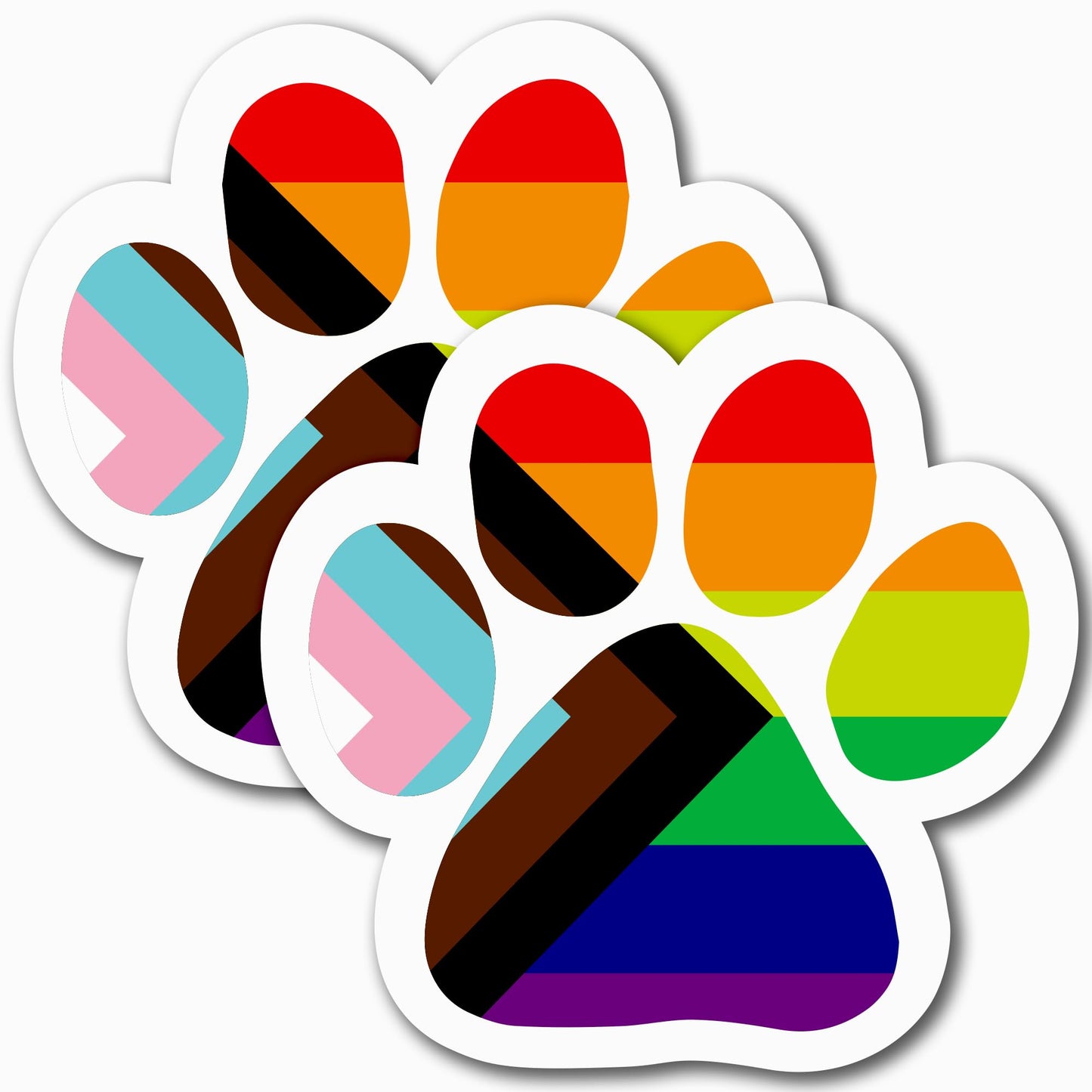 LGBTQ Progress Pride Pawprint Car Magnet, 5 Inch, 2 Pack, Dog Lover Gift