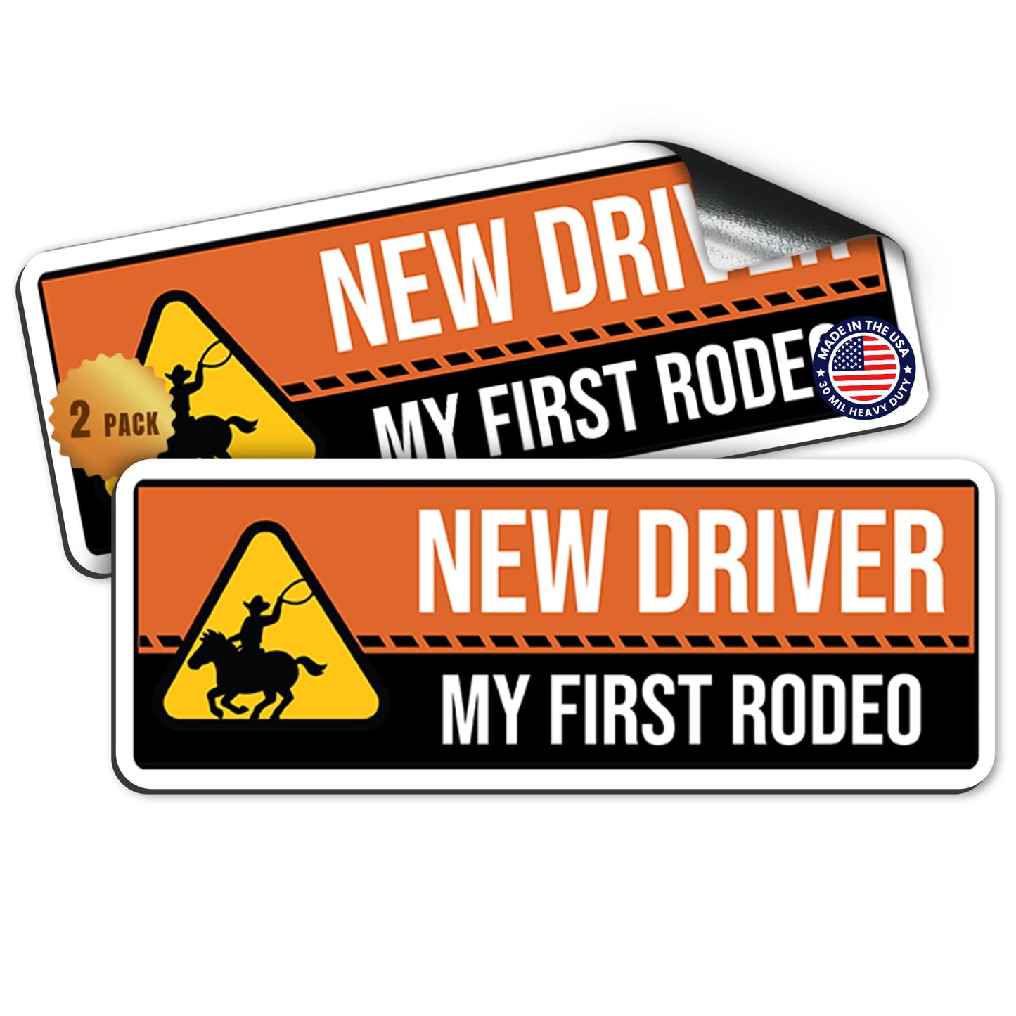 Magnet Me Up New Driver โMy First Rodeoโ Magnet Decal, 3x8 Inch, 2 Pack