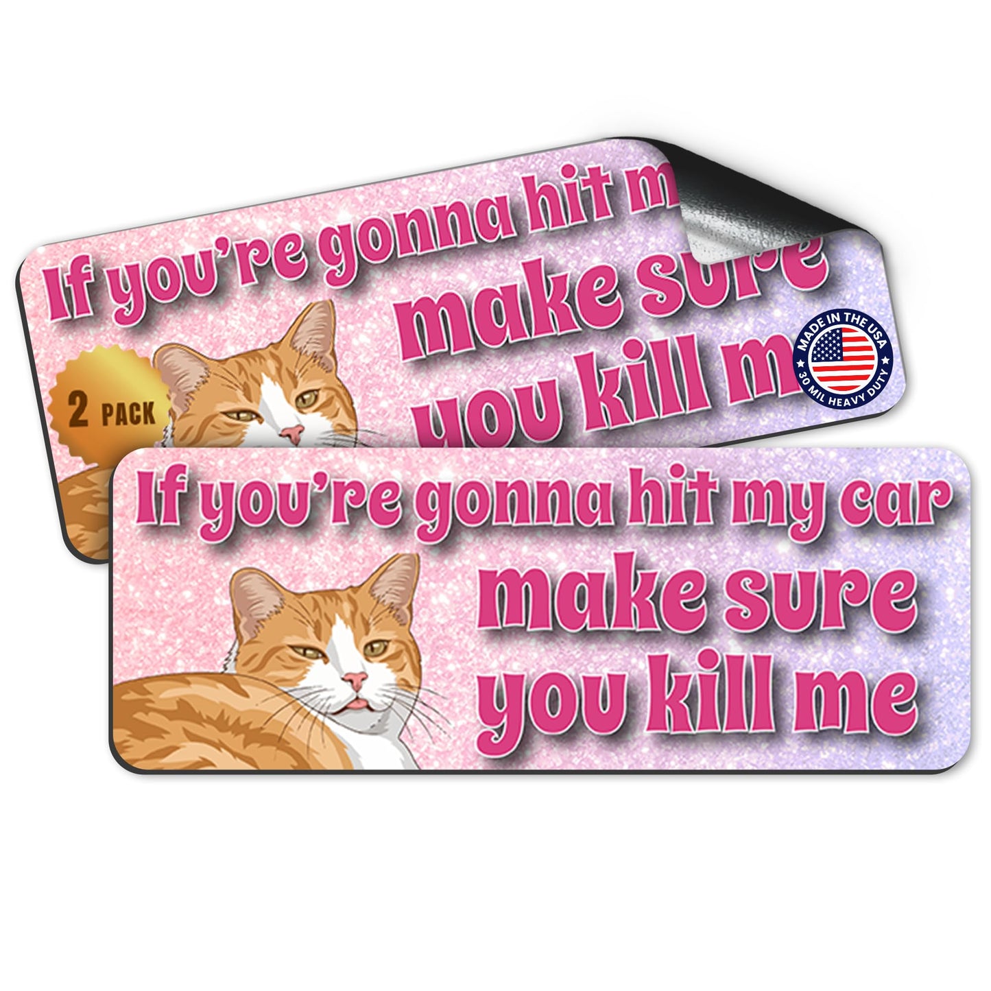 Magnet Me Up If You're Gonna Hit My Car Funny Cat Magnet, 3x8, 2 Pack