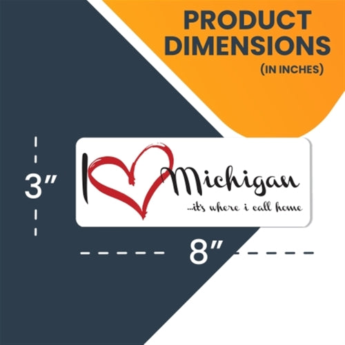 Magnet Me Up I Love (Heart) Michigan, 3x8 Inch Car Magnet Decal, 2 Pack