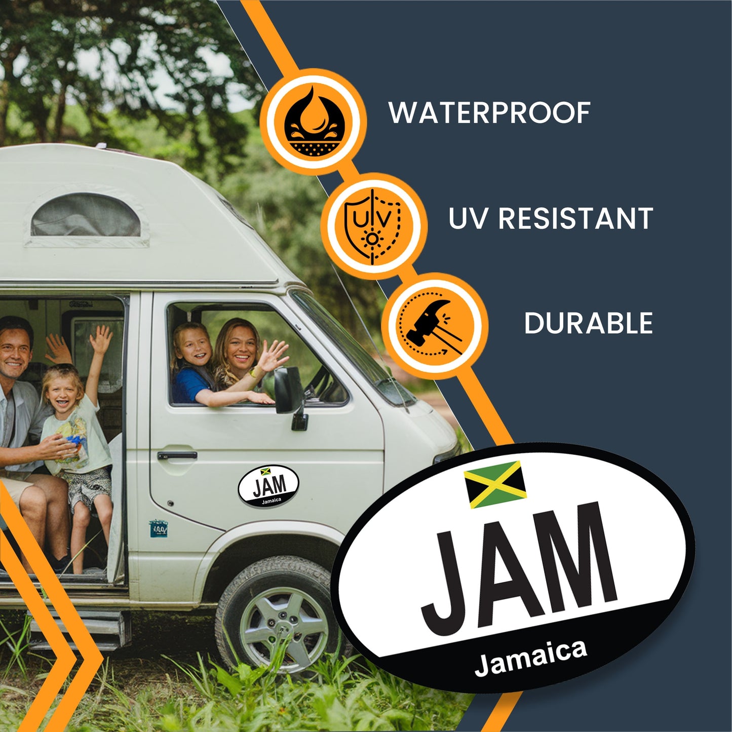 Magnet Me Up JAM Jamaica Country Code Car Magnet Decal, 4x6 Inches Oval, Euro Souvenir Magnet, Land of Wood and Water, Jamaican Flag