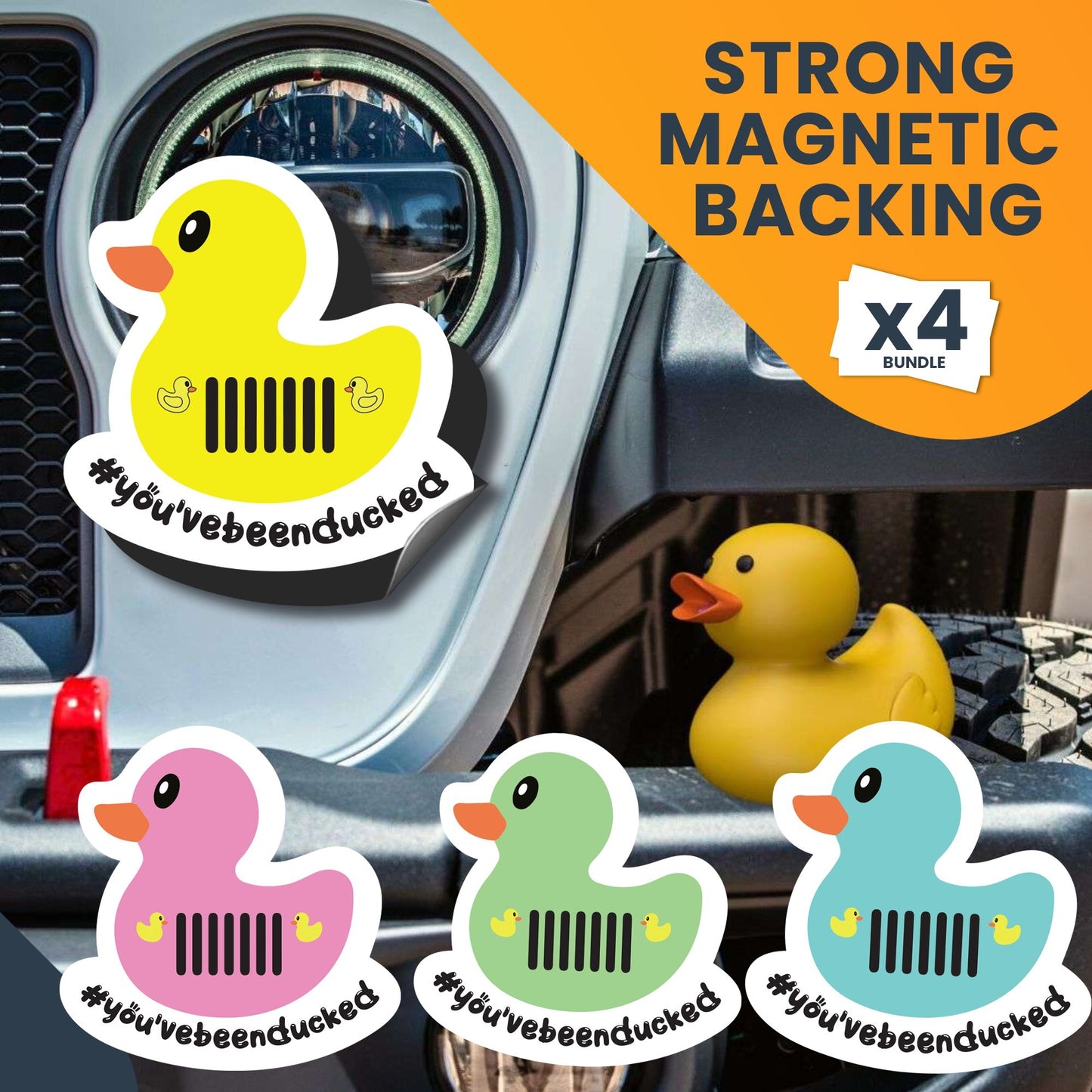 Magnet Me Up You've Been Ducked Cute Vehicle Duck Magnets, Ducking Game, 4 Pack, 4x4 Inch, Blue Yellow Pink Green, Car Magnet