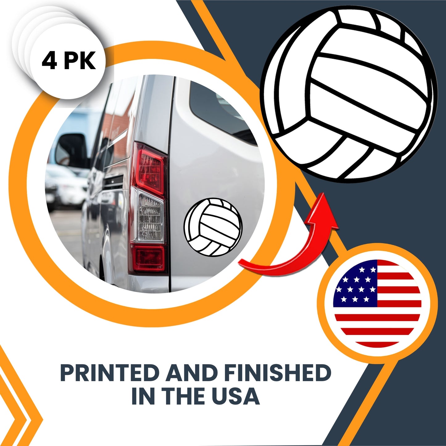 Magnet Me Up Volleyball Sports Magnet Decal, 5 Inch Round, 4 Pack, Goal Getter, Automotive Magnet for Car, Truck, Van, SUV, Lockers, Fridge