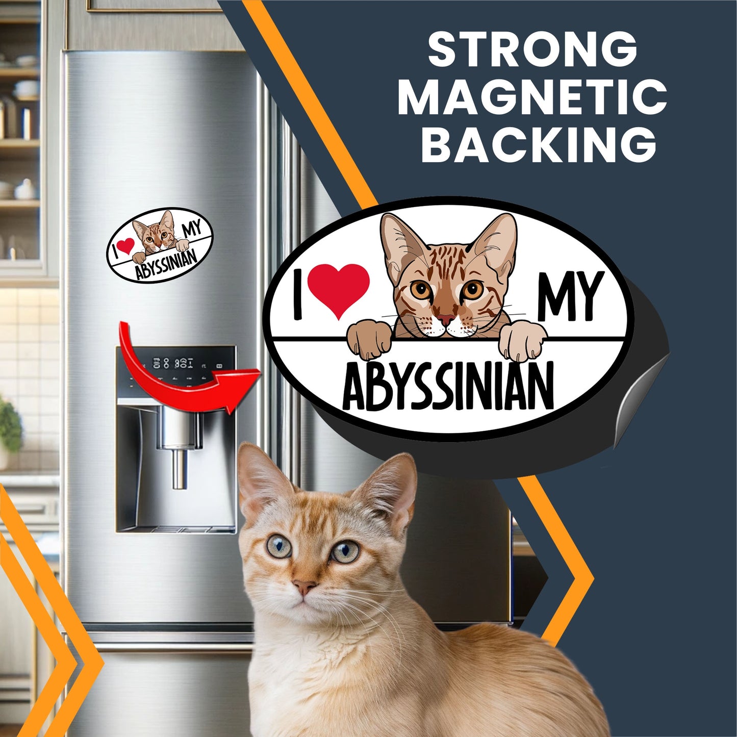Magnet Me Up I Love My Abyssinian Cat Breed Car Magnet Decal, 4x6 Inches, Cute Peeking Cat Design Bumper Magnet, Feline Car Decal, Pet Lover Gifts