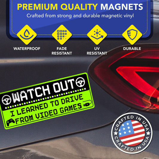 Magnet Me Up Watch Out I Learned to Drive from Video Games, 3x8, 2 Pack