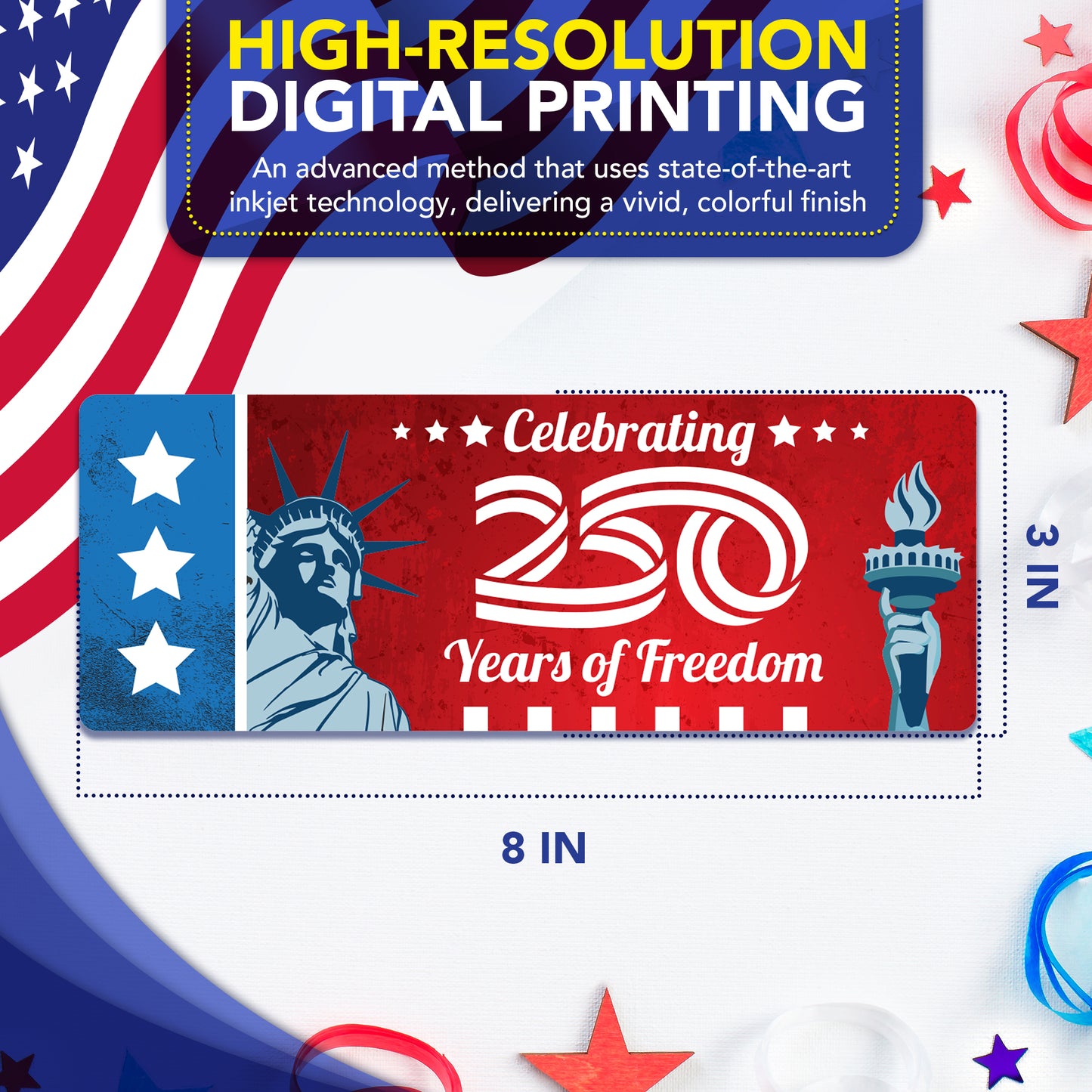 Magnet Me Up Celebrating 250 Years of Freedom Car Magnet, 3x8 Inch, 2 Pack