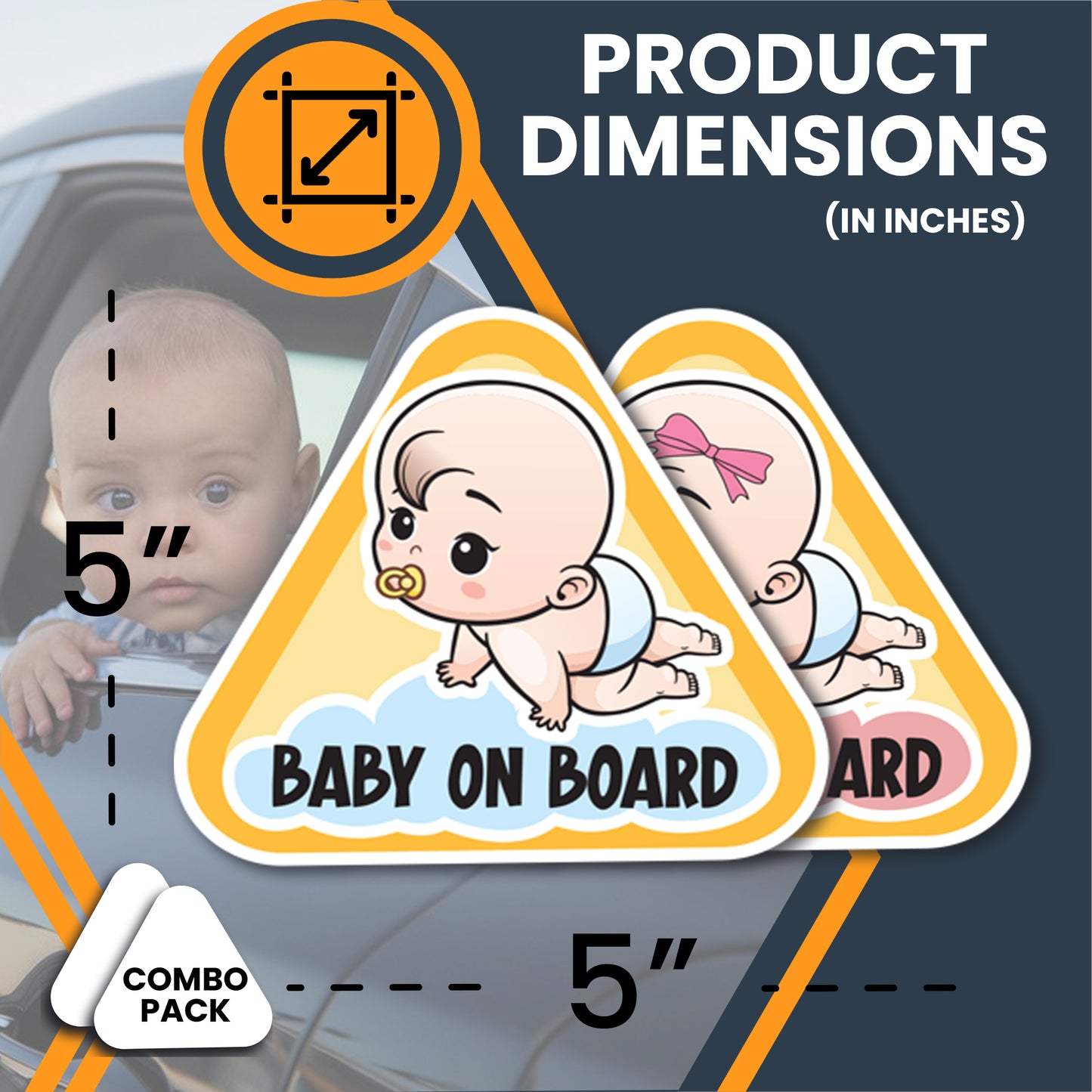 Magnet Me Up Baby on Board Car Magnet Decal- Baby Boy and Baby Girl on Board Sign for Car- 5" Combo Pack, Safety Sign for Vehicles