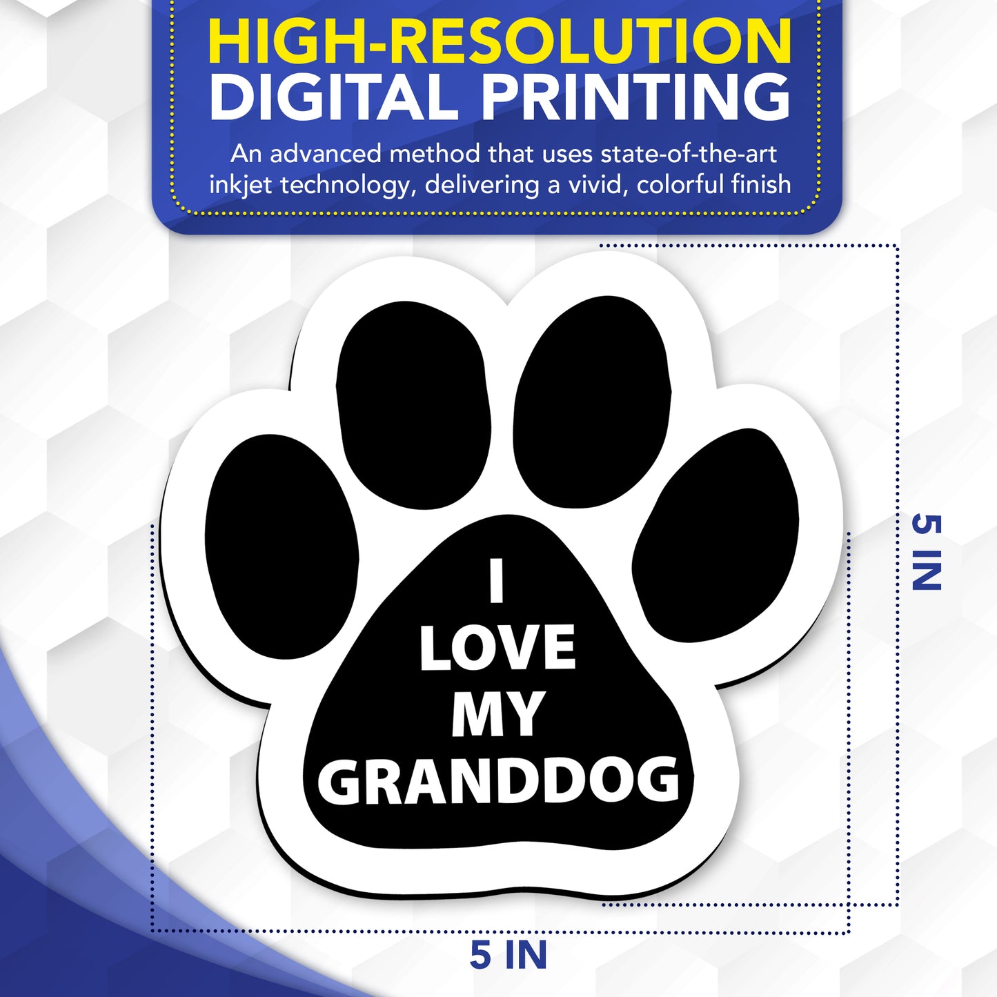 I Love My Granddog Pawprint Car Magnet 5 Inch, 2 Pack, Dog Lover Gift