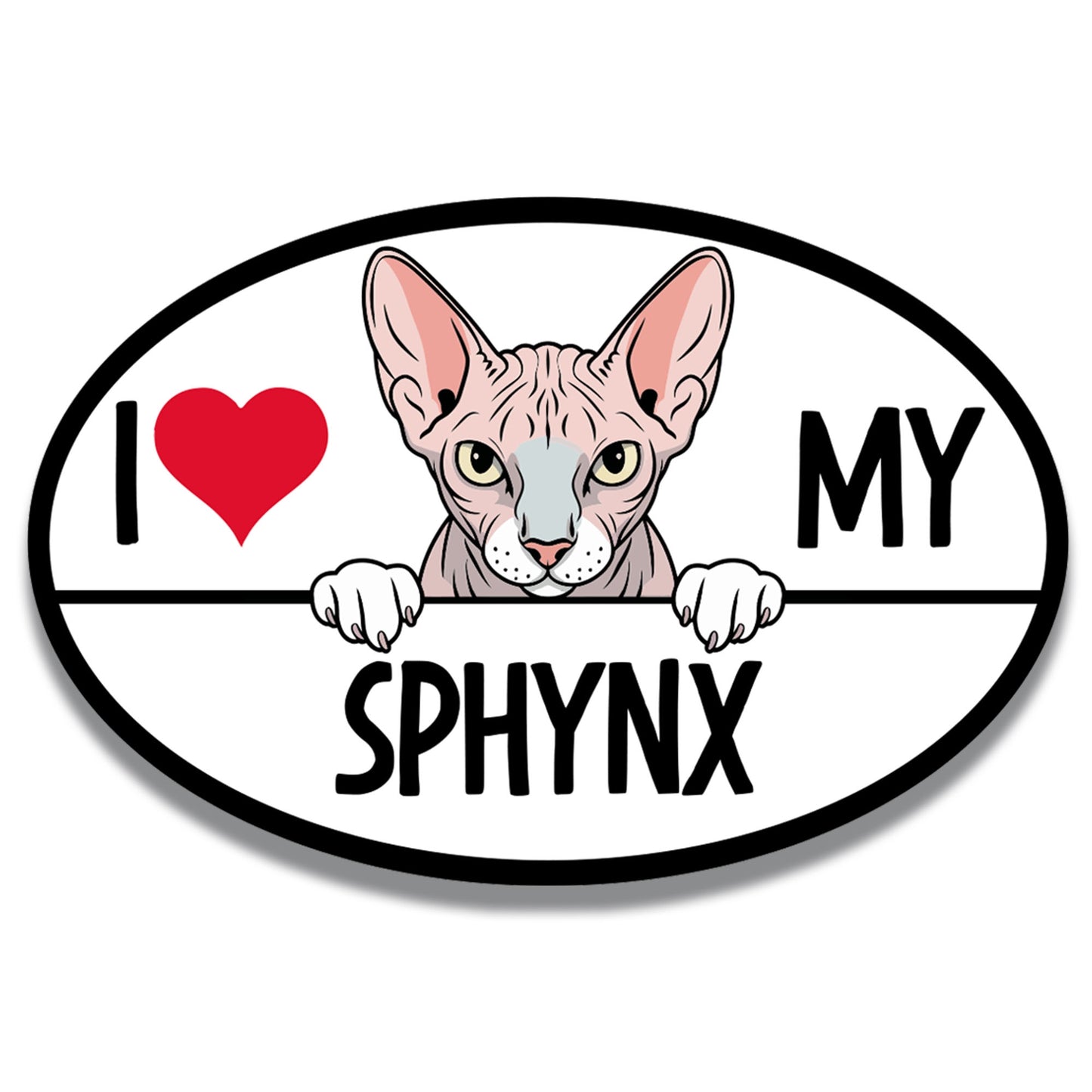 Magnet Me Up I Love My Sphynx Cat Breed Car Magnet Decal, 4x6 Inches, Cute Peeking Cat Bumper Magnet, Feline Car Decal, Pet Lover Gifts
