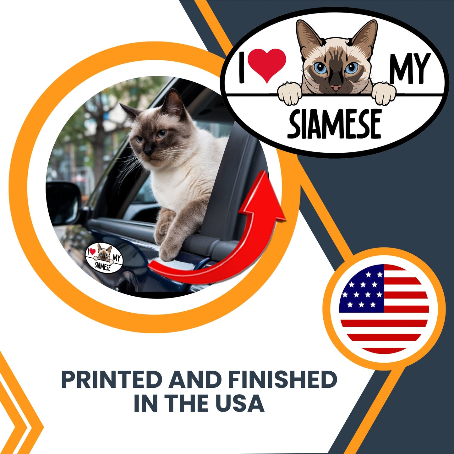 Magnet Me Up I Love My Siamese Cat Breed Car Magnet Decal, 4x6 Inches, Cute Peeking Cat Design Bumper Magnet, Feline Car Decal