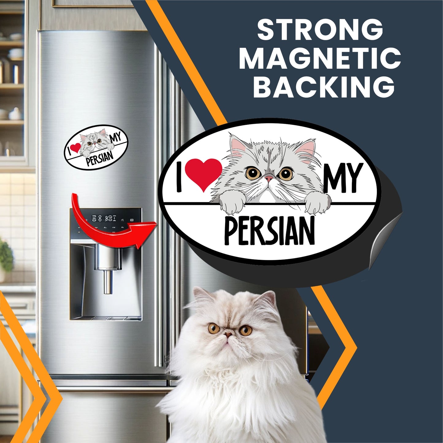 Magnet Me Up I Love My Persian Cat Breed Car Magnet Decal, 4x6 Inches, Cute Peeking Cat Design Bumper Magnet, Loving Companions