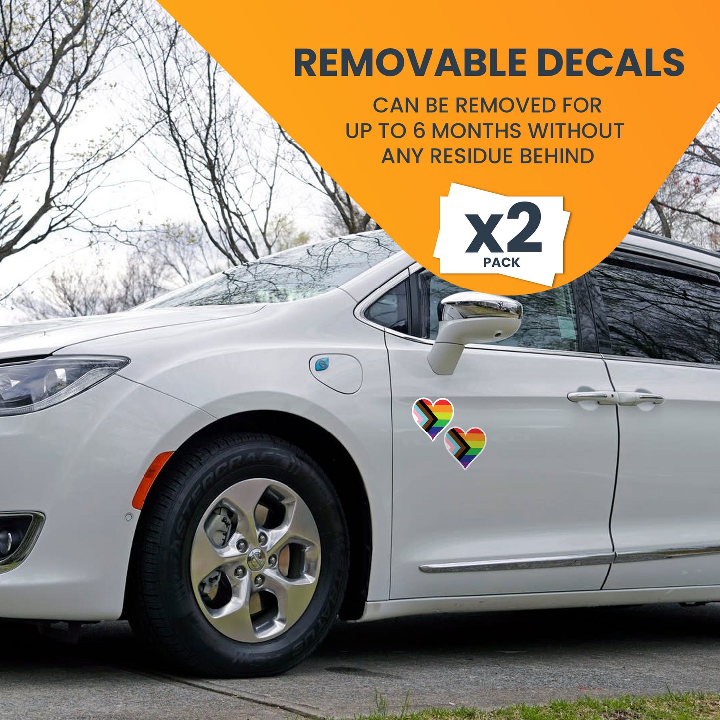 Magnet Me Up LGBTQA Progress Pride Heart Adhesive Decal Sticker, 4 Inches, 2 Pack, Heavy Duty Adhesion to Car Window, Bumper, Etc. Support Gay, Lesbian, Transgender, Bisexual, Queer