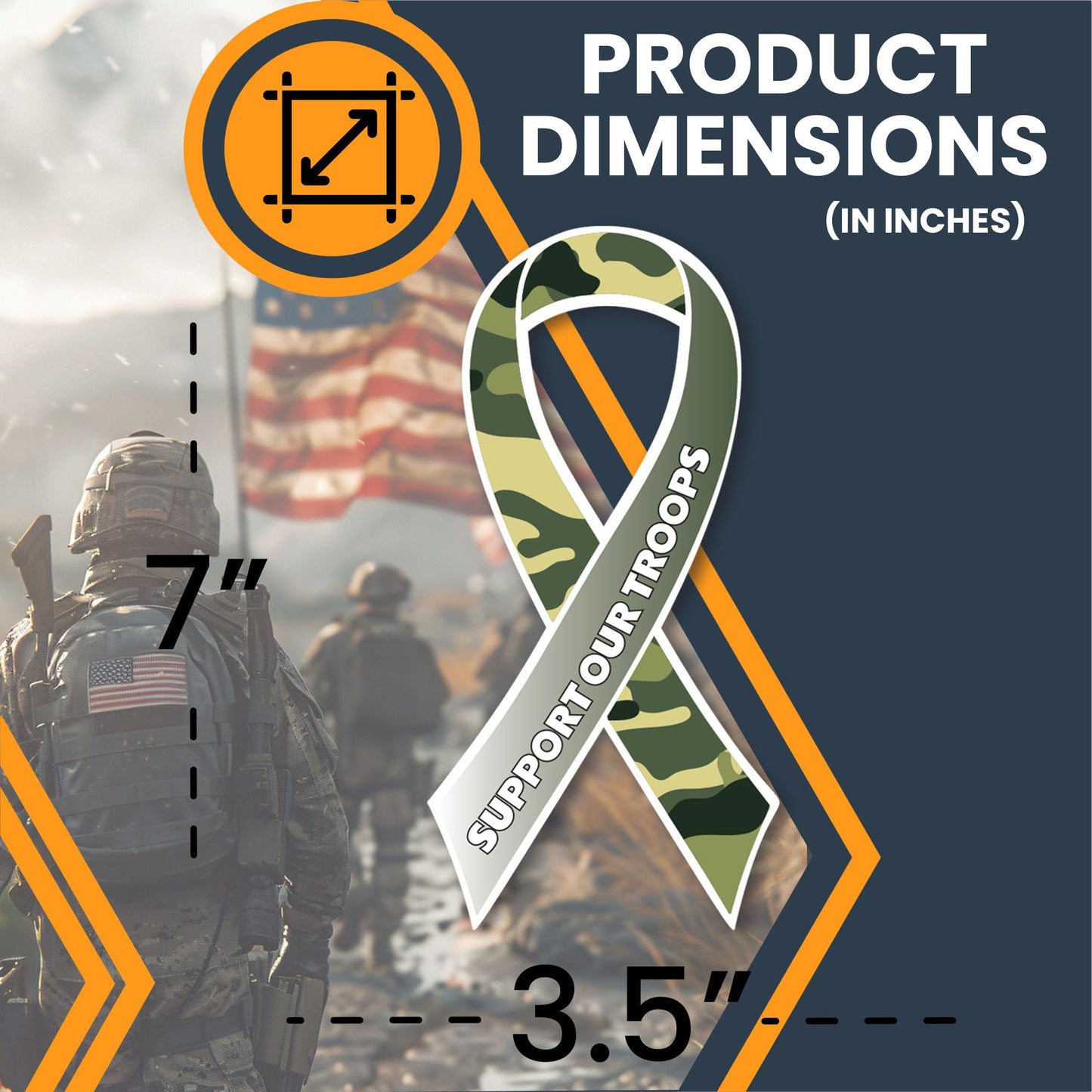 Magnet Me Up Support Our Troops Military Camouflage Patriotic Ribbon Magnet Decal, 3.5x7 Inches, Heavy Duty Automotive Magnet for Car Truck SUV, in Support of American Military, Crafted in The USA