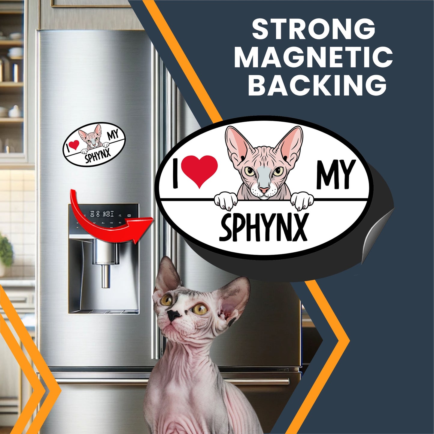 Magnet Me Up I Love My Sphynx Cat Breed Car Magnet Decal, 4x6 Inches, Cute Peeking Cat Bumper Magnet, Feline Car Decal, Pet Lover Gifts