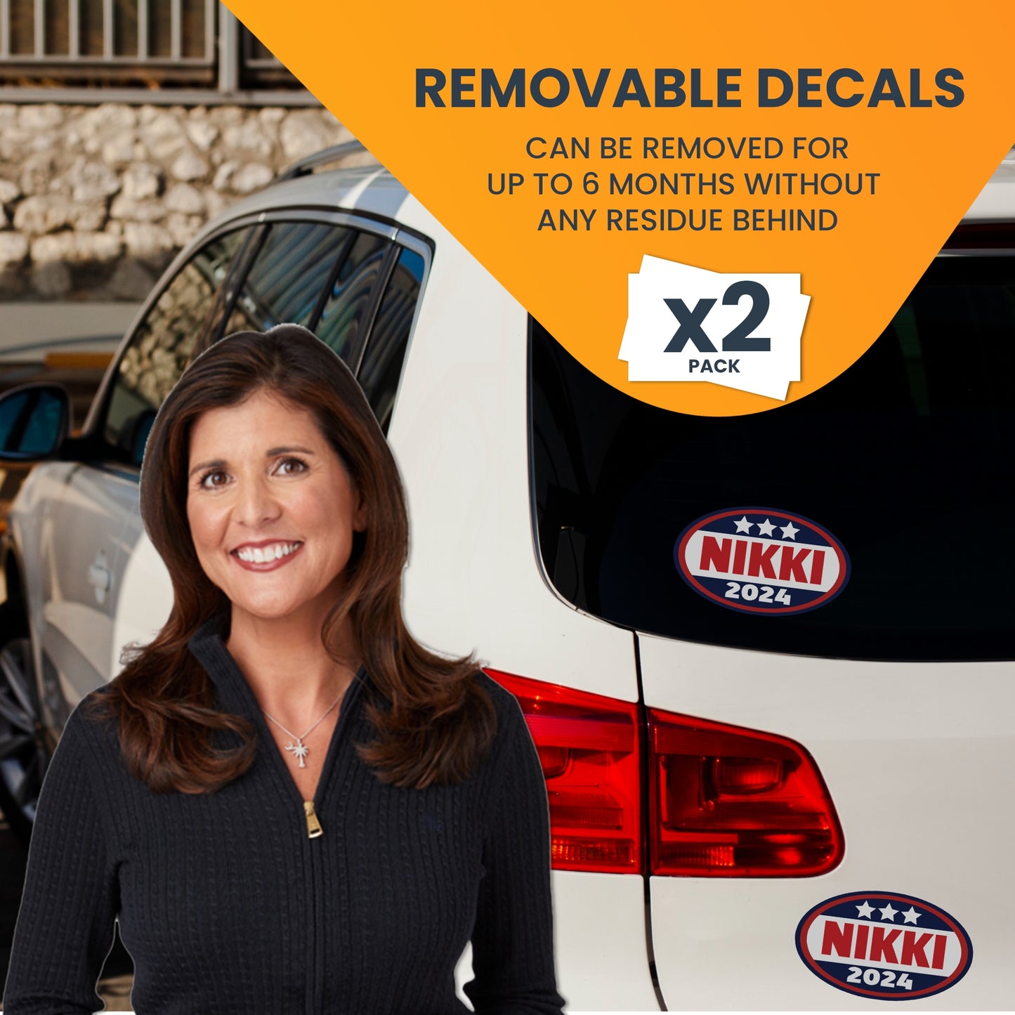 Magnet Me Up Nikki 2024 Nikki Haley Republican Political Party 2024 Adhesive Decal Sticker, 2 Pack, 5.5x3.5 Inch, Heavy Duty adhesion to Car Window, Bumper, etc