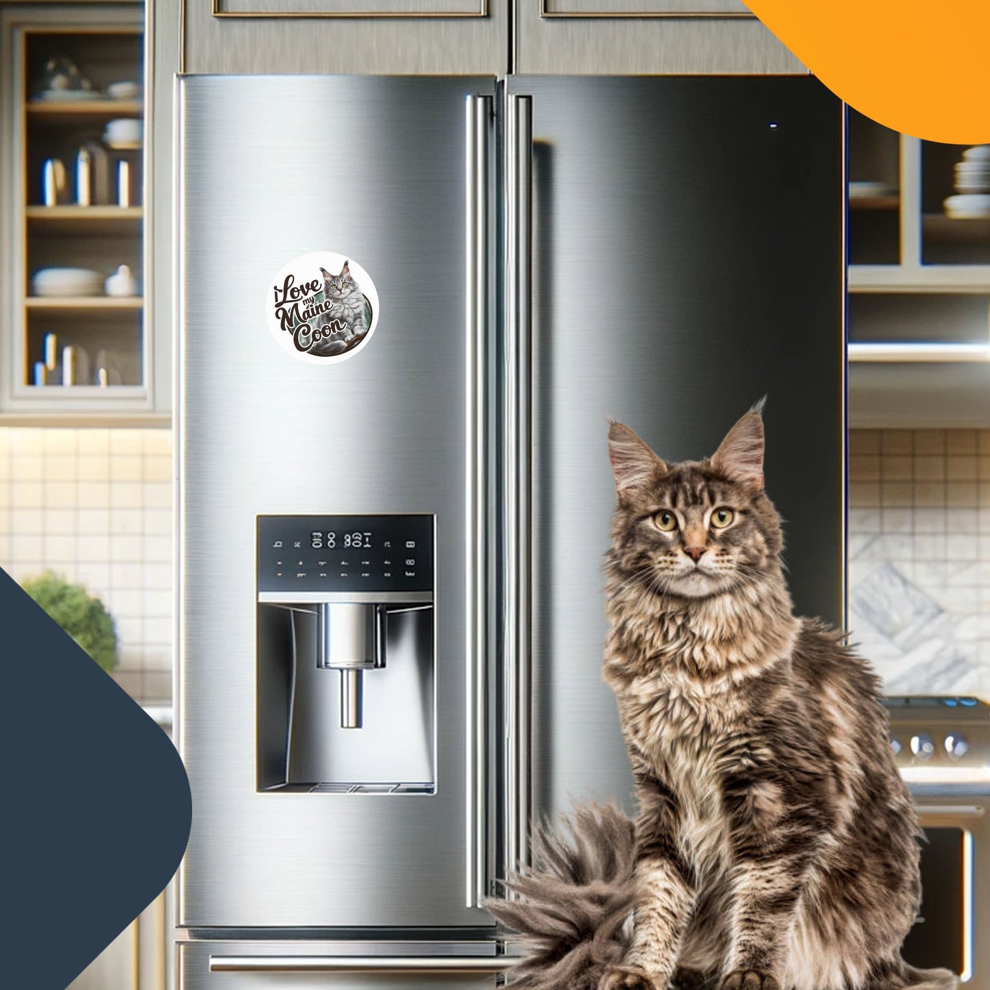 Magnet Me Up I Love My Maine Coon Realistic Adorable Cat Car Magnet, 5 Inch Round, Cute Fridge Magnet, Show Your Love for Feline Friends, Any Magnetic Surface, Gift for Cat Lovers, Crafted in USA