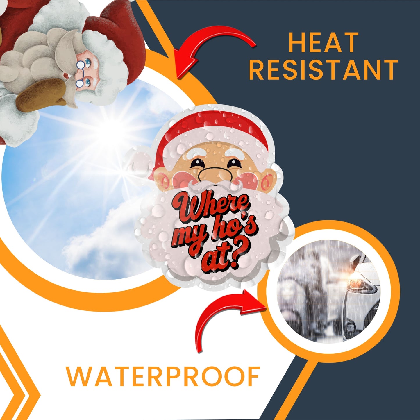 Magnet Me Up Where My Ho's at? Car Christmas Magnet, 5x4.5 Inch, Festive Holiday Car or Fridge Decoration, Funny Idea, Cheeky and Fun