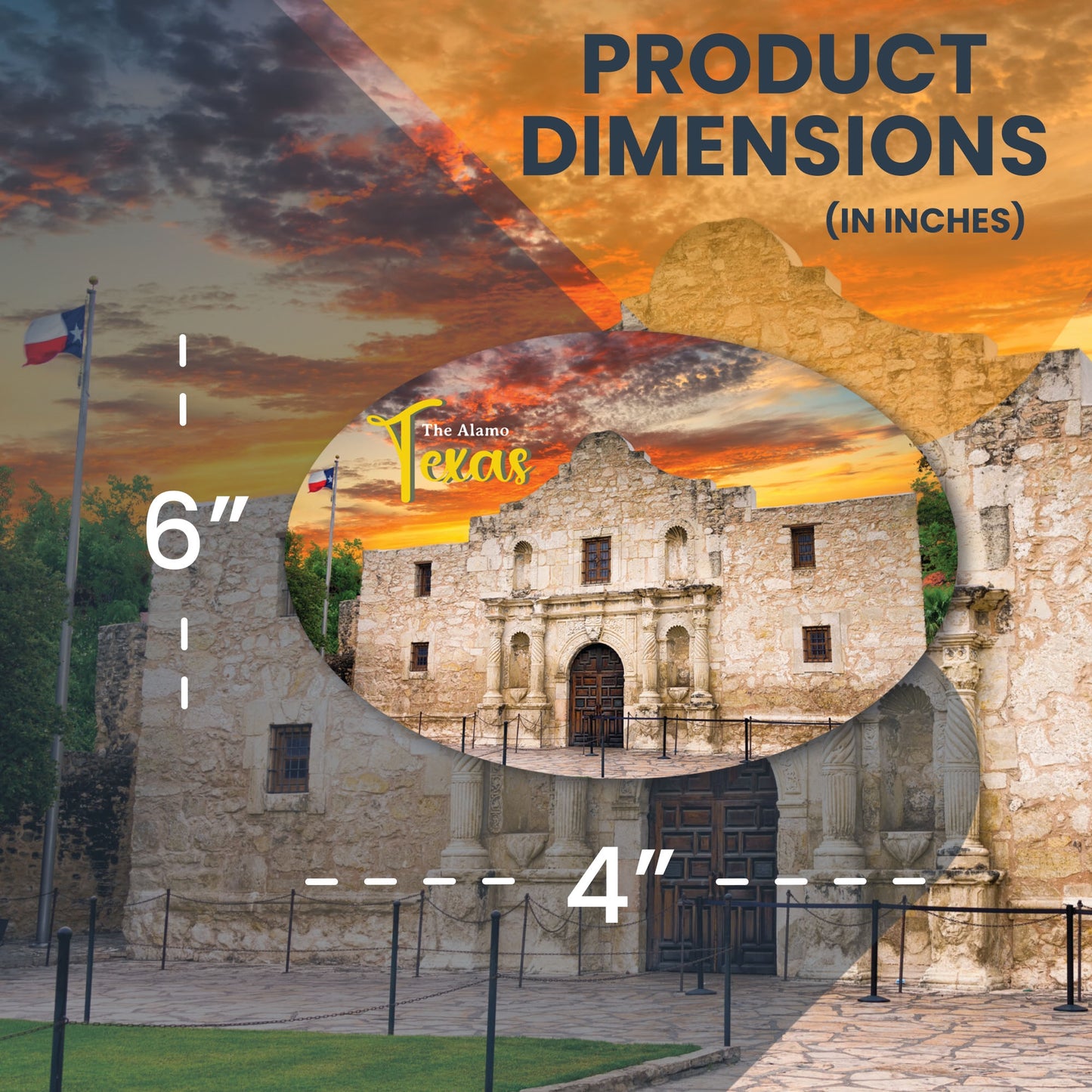Magnet Me Up The Alamo Texas Oval State Magnet Decal, 4x6 Inches, Iconic Landmark, Heritage Display, Great Souvenir Gift for History Buffs and Travellers, Any Magnetic Surface, Crafted in USA