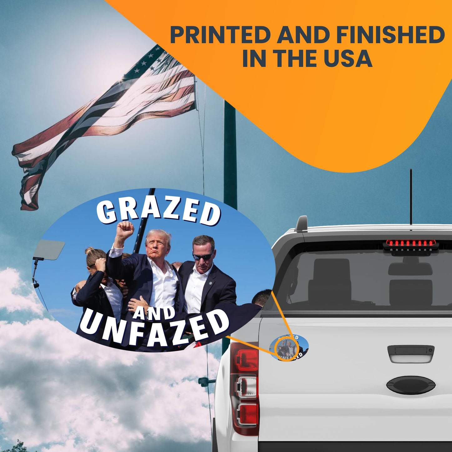 Magnet Me Up Grazed and Unfazed Donald Trump Magnet Decal - Support Your Favorite President! 4x6 inches, Bold and Resilient, Souvenir Gift for Supporters and Colletors, for Rallies, Crafted in USA