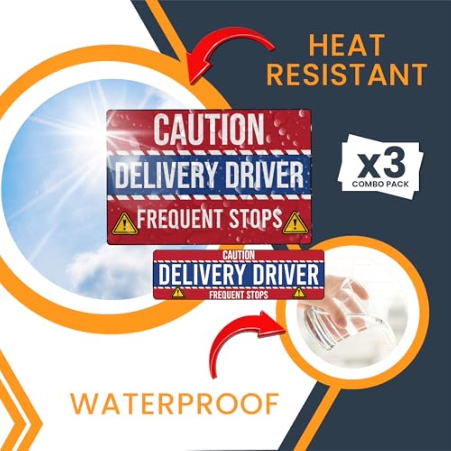 Magnet Me Up Caution Frequent Stops Delivery Driver Automotive Magnet Decal, 3 Pack, Red/Blue, Two 8x12 inch and One 3x10 inch, Automotive Magnet for Car, Flex Delivery Driver, Crafted in USA