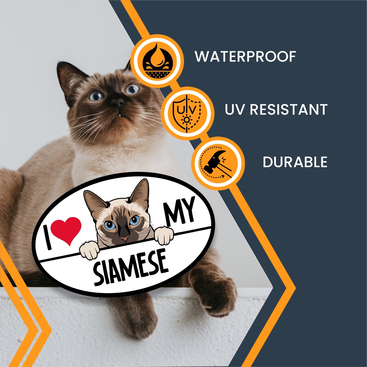 Magnet Me Up I Love My Siamese Cat Breed Car Magnet Decal, 4x6 Inches, Cute Peeking Cat Design Bumper Magnet, Feline Car Decal