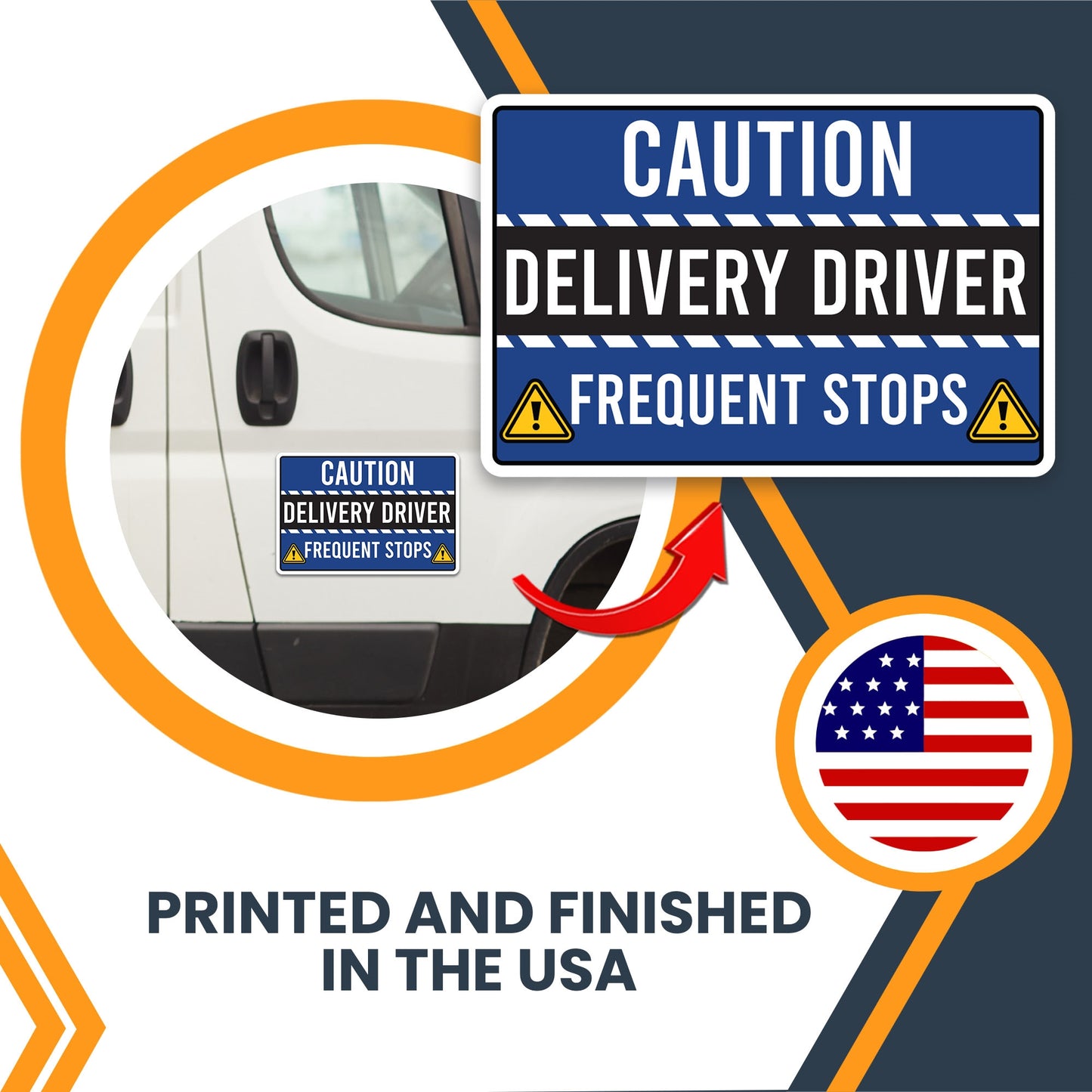 Magnet Me Up Caution Frequent Stops Delivery Driver Automotive Magnet Decal, 3 Pack, Blue/Black, Two 8x12 inch and One 3x10 inch