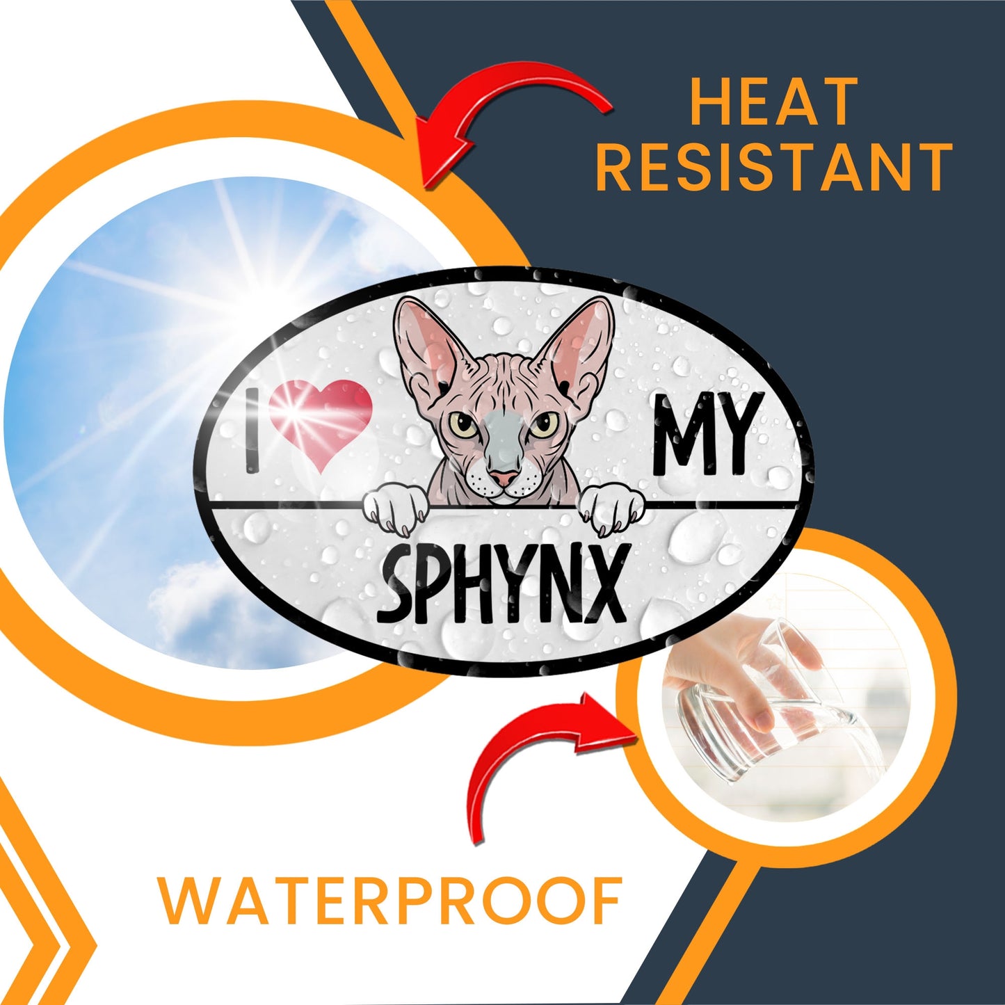 Magnet Me Up I Love My Sphynx Cat Breed Car Magnet Decal, 4x6 Inches, Cute Peeking Cat Bumper Magnet, Feline Car Decal, Pet Lover Gifts