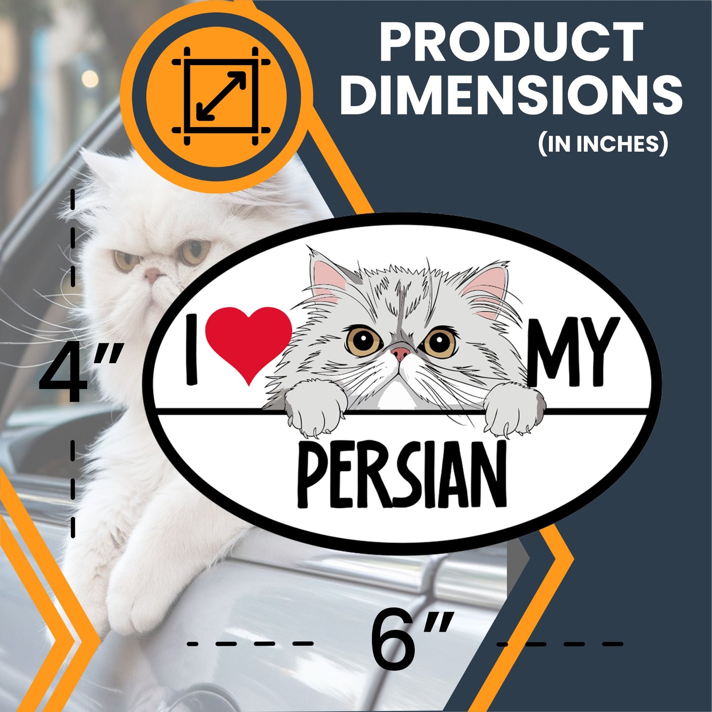 Magnet Me Up I Love My Persian Cat Breed Car Magnet Decal, 4x6 Inches, Cute Peeking Cat Design Bumper Magnet, Loving Companions