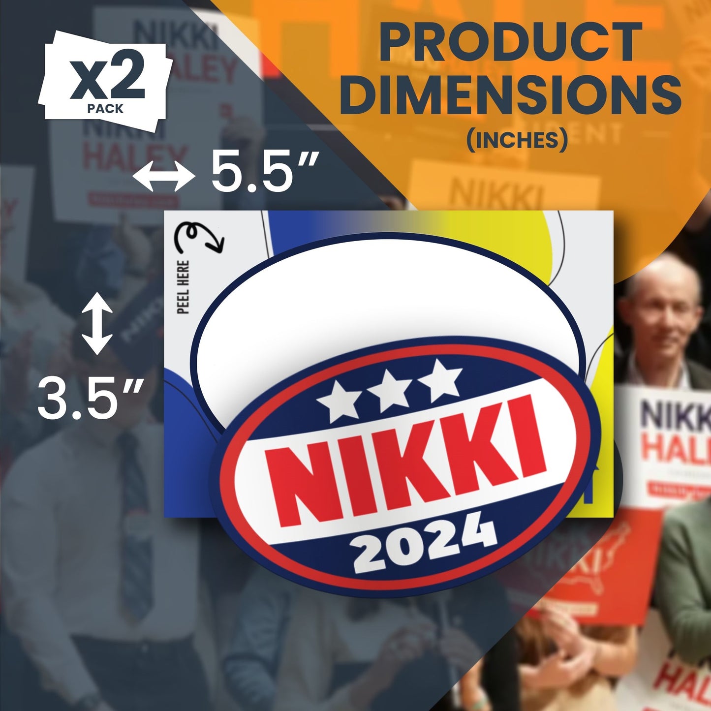Magnet Me Up Nikki Haley Republican Political Party 2024 Adhesive Decal Sticker, 2 Pack, 5.5x3.5 Inch, Heavy Duty adhesion to Car Window, Bumper, etc