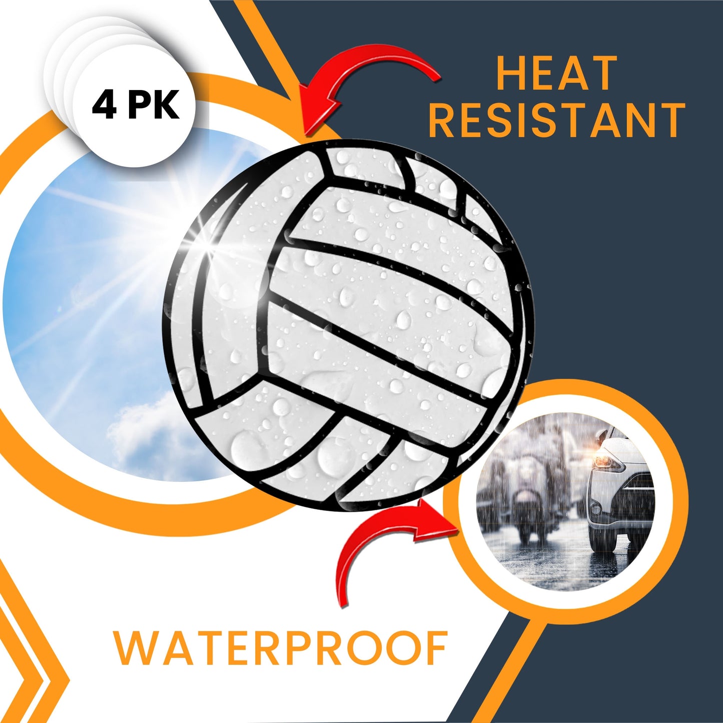 Magnet Me Up Volleyball Sports Magnet Decal, 5 Inch Round, 4 Pack, Goal Getter, Automotive Magnet for Car, Truck, Van, SUV, Lockers, Fridge