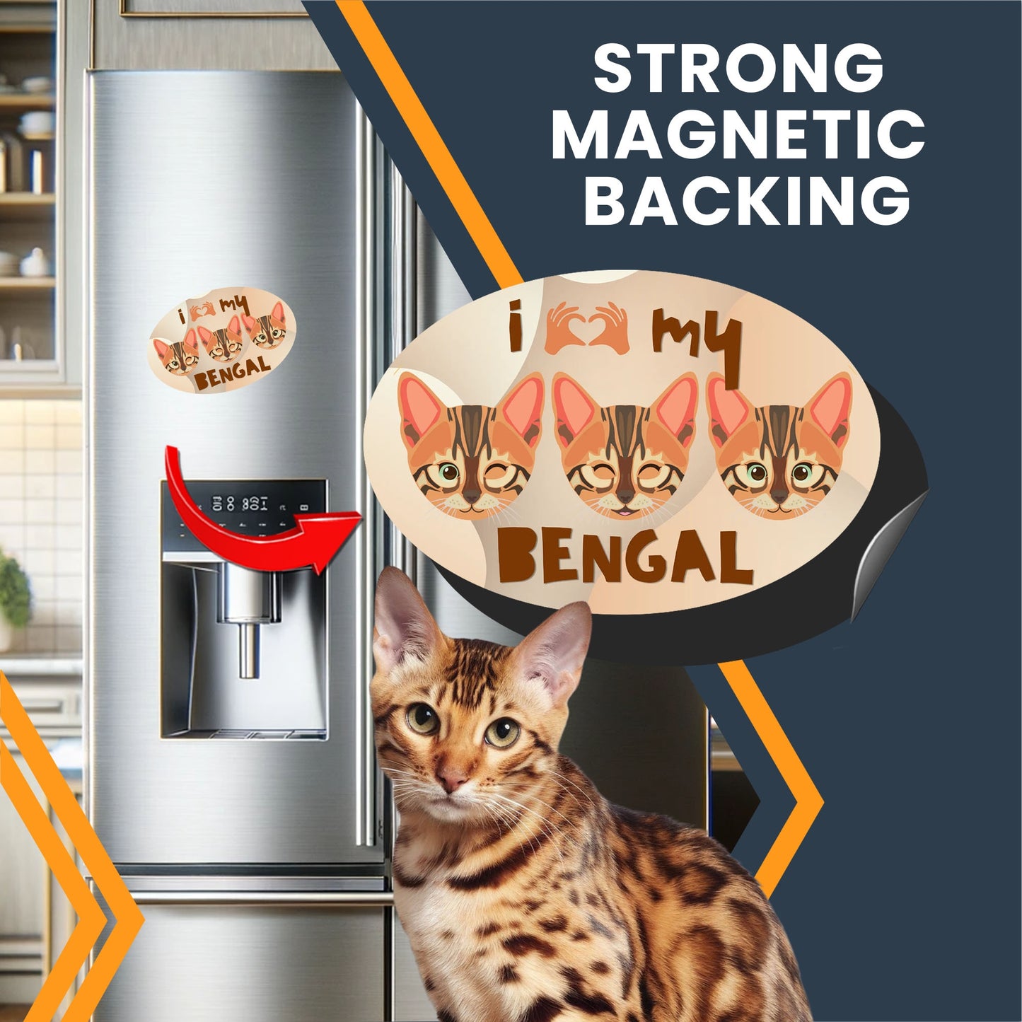 Magnet Me Up I Love My Bengal Cat Breed Car Magnet Decal, 4x6 Inches, Stylish Design Bumper Magnet, Feline Car Decal, Pet Lover Gifts, Crafted in USA