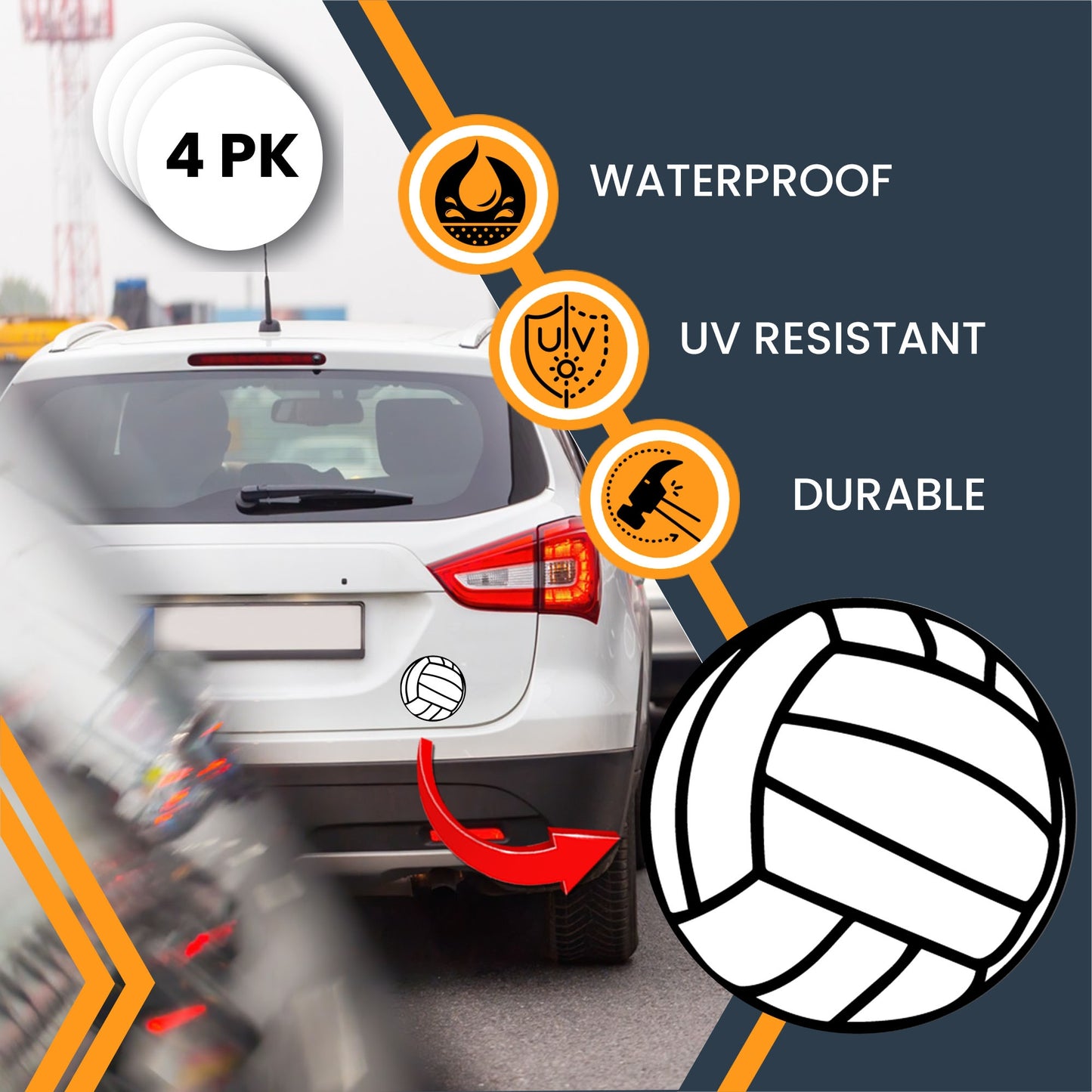 Magnet Me Up Volleyball Sports Magnet Decal, 5 Inch Round, 4 Pack, Goal Getter, Automotive Magnet for Car, Truck, Van, SUV, Lockers, Fridge