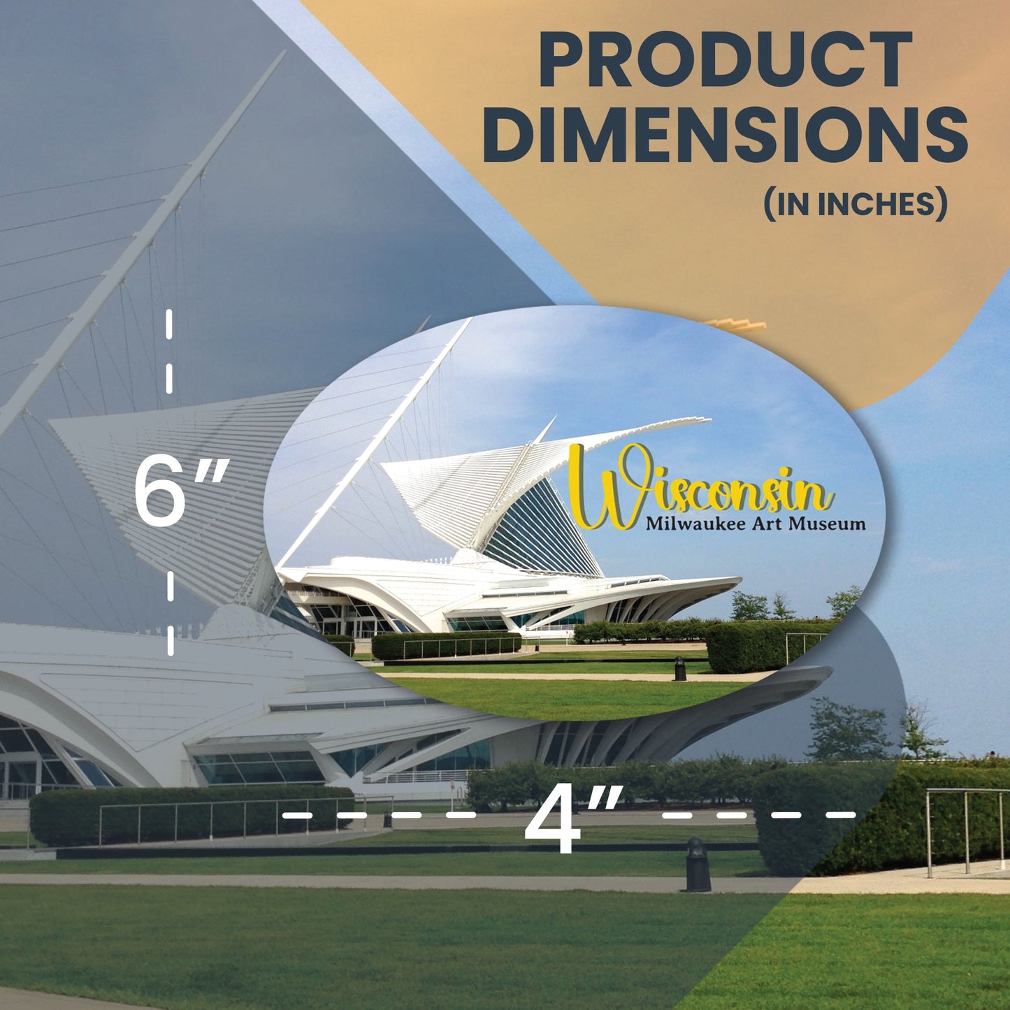 Magnet Me Up Wisconsin Milwaukee Art Museum State Magnets, 4x6 Inches Oval, Souvenirs for Art Lover, Travel Refrigerator Magnets, USA Gift Collection Decoration, for Car, Lockers, Crafted in USA