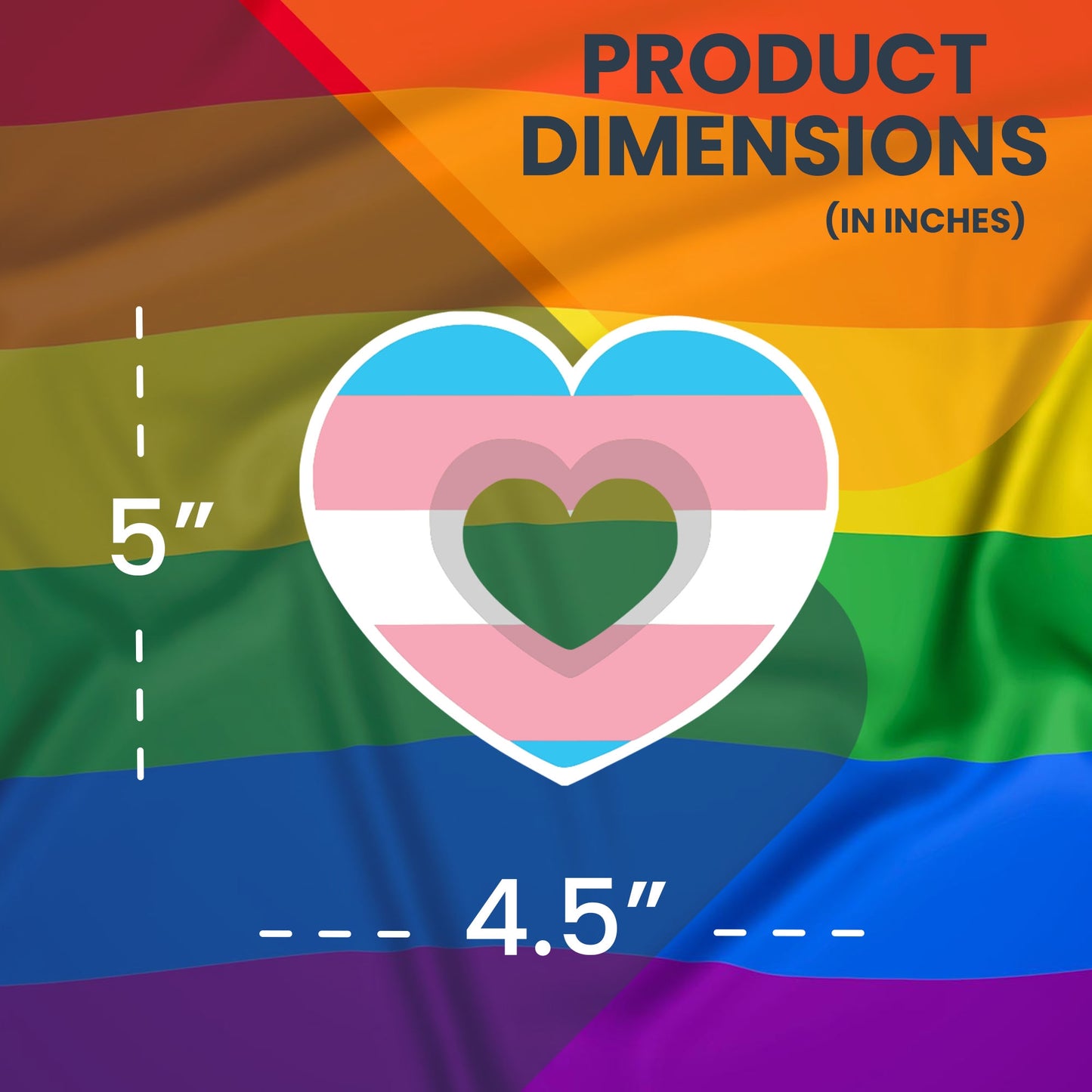 Magnet Me Up LGBTQA LGBTQ Transgender Pride Flag Heart Magnet Decal, 4.5x5 Inch, Support Gay Pride and Equality, Love Conquers All, Automotive Magnet for Car, Truck, Made in USA