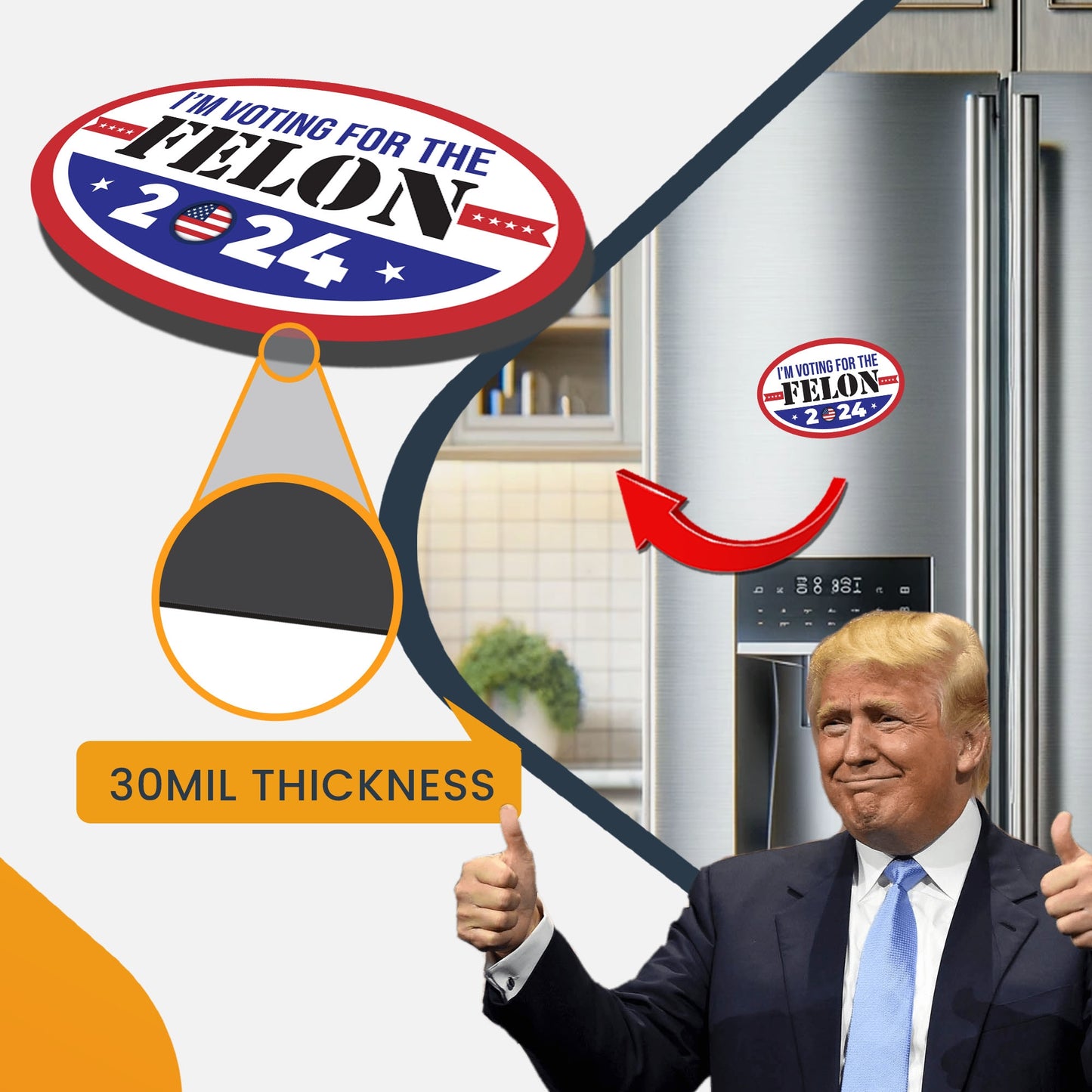 Magnet Me Up I'm Voting for The Felon 2024 Trump Magnet Decal, 4x6 inch, Voting for The Convicted Felon, Trump for President Supporters, Felon Rights, any Magnetic Surface, Republican, Crafted in USA