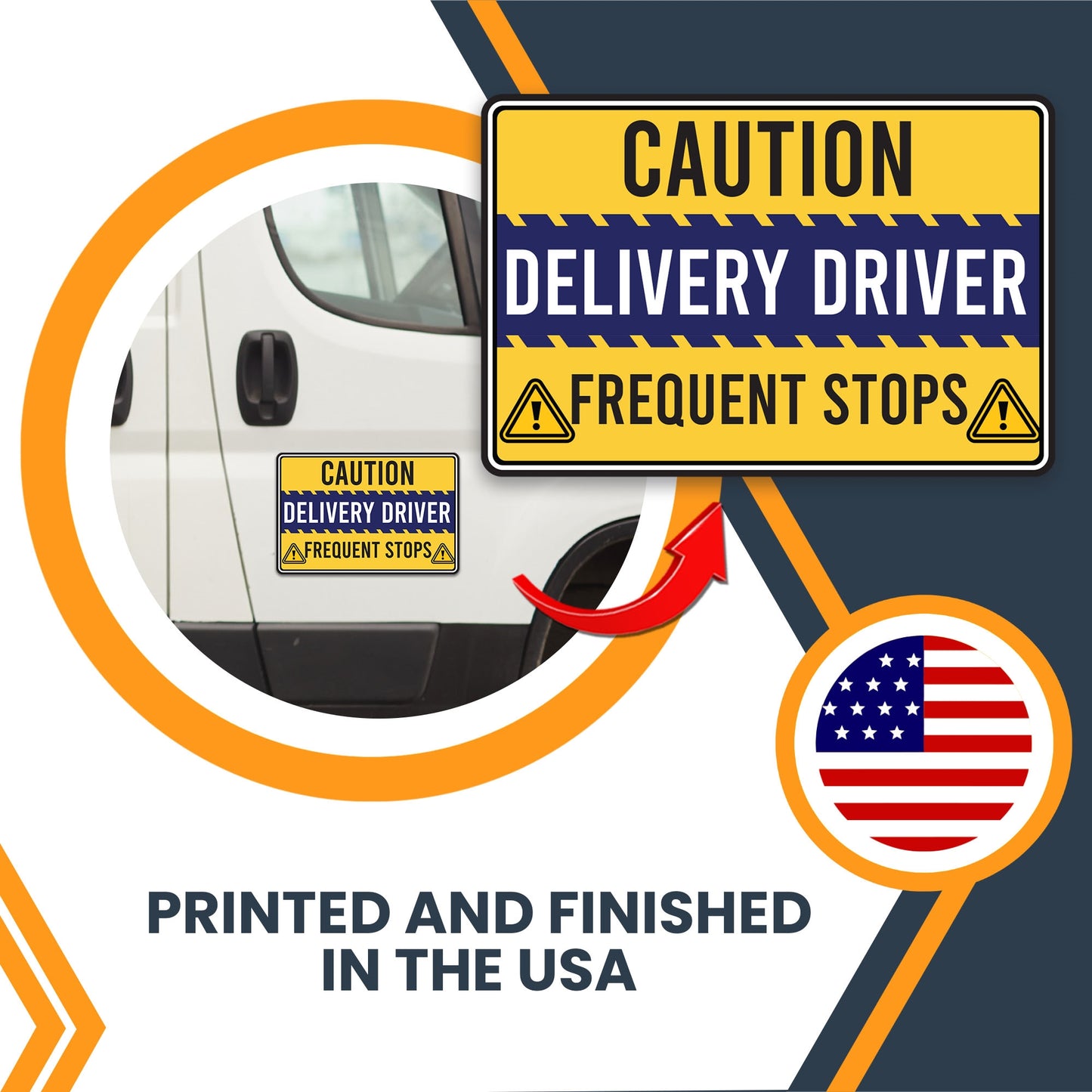 Magnet Me Up Caution Frequent Stops Delivery Driver Automotive Magnet Decal, 3 Pack, Yellow/Blue, Two 8x12 inch and One 3x10 inch