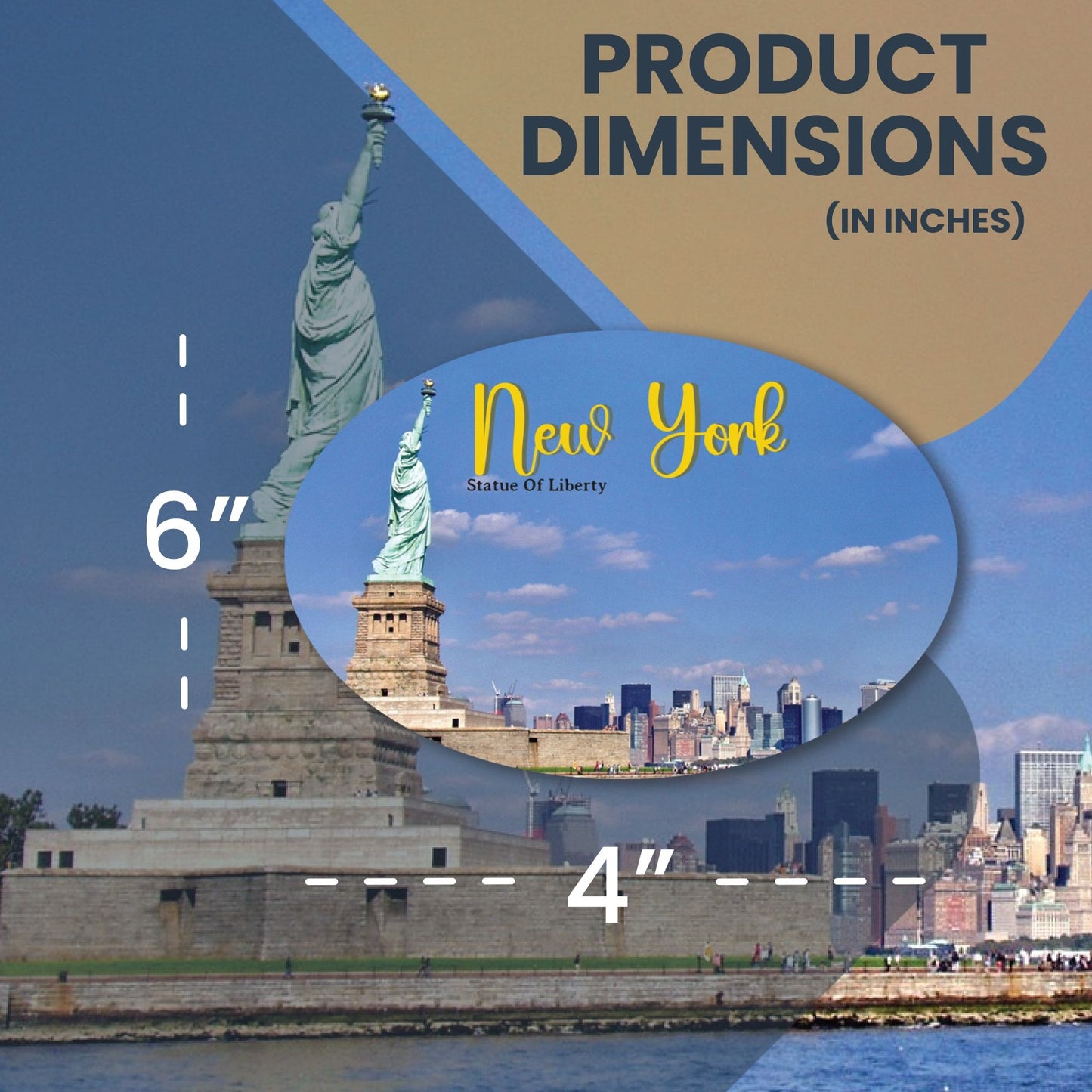 Magnet Me Up New York City Skyline Statue of Liberty State Scenic Oval Magnet Decal, 4x6 inch, Automotive Magnet for Car, Great Gift or Souvenir from The Big Apple Time Square, Crafted in USA