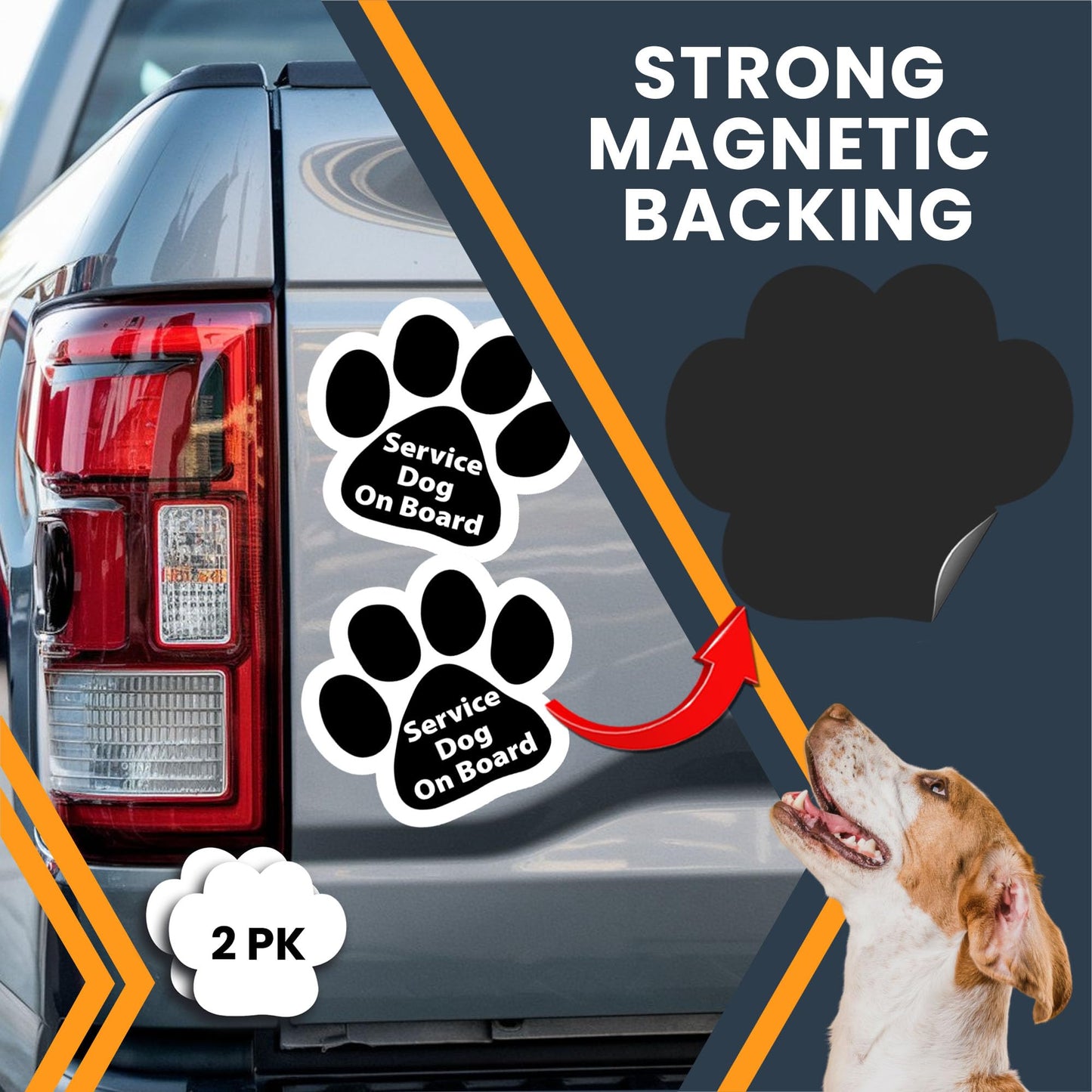 Magnet Me Up Service Dog Pawprint Magnet Decal, 5 Inch, 2 Pack, Heavy Duty Automotive Magnet for Car Truck SUV, Pet Safety and Awareness, Trained Dog Sign Bumper Magnet, Crafted in USA