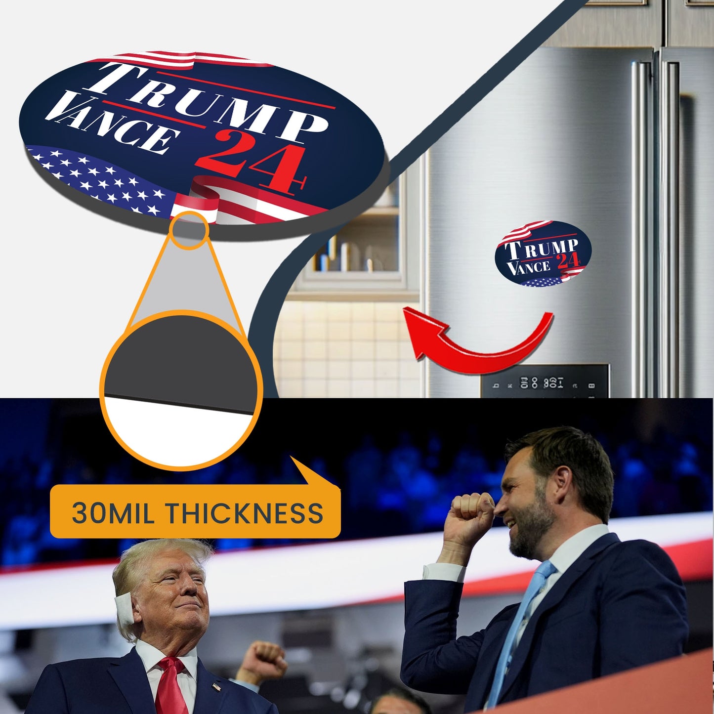 Magnet Me Up Trump Vance 24 Republican Election Oval Magnet Decal, 4x6 inches, Combines Quality and Patriotism, Political Expression and Souvenir for Trump-Vance Supporters, for Cars, Crafted in USA