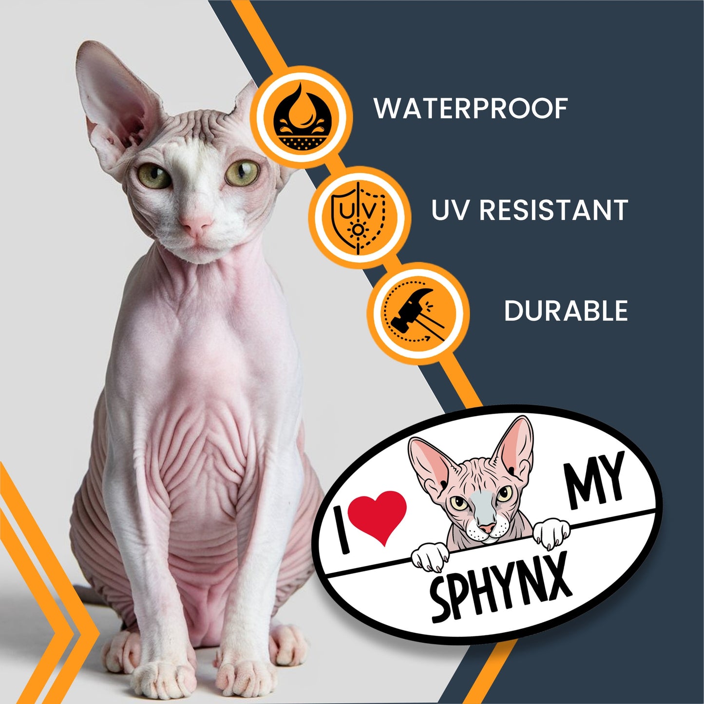 Magnet Me Up I Love My Sphynx Cat Breed Car Magnet Decal, 4x6 Inches, Cute Peeking Cat Bumper Magnet, Feline Car Decal, Pet Lover Gifts