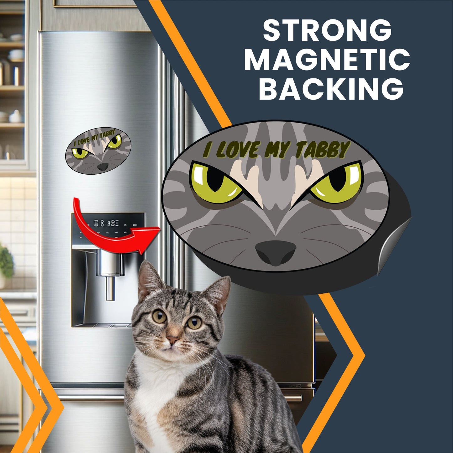 Magnet Me Up I Love My Tabby Cute Cat Breed Car Magnet Decal, 4x6 Inches Oval, Friendly and Affectionate, Bumper Magnet, Fridge Decor