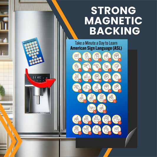Magnet Me Up American Sign Language ASL Fridge Magnet, 8x5 Inches, Blue, Educational and Decorative Sign Language Alphabet Magnet for Refrigerator
