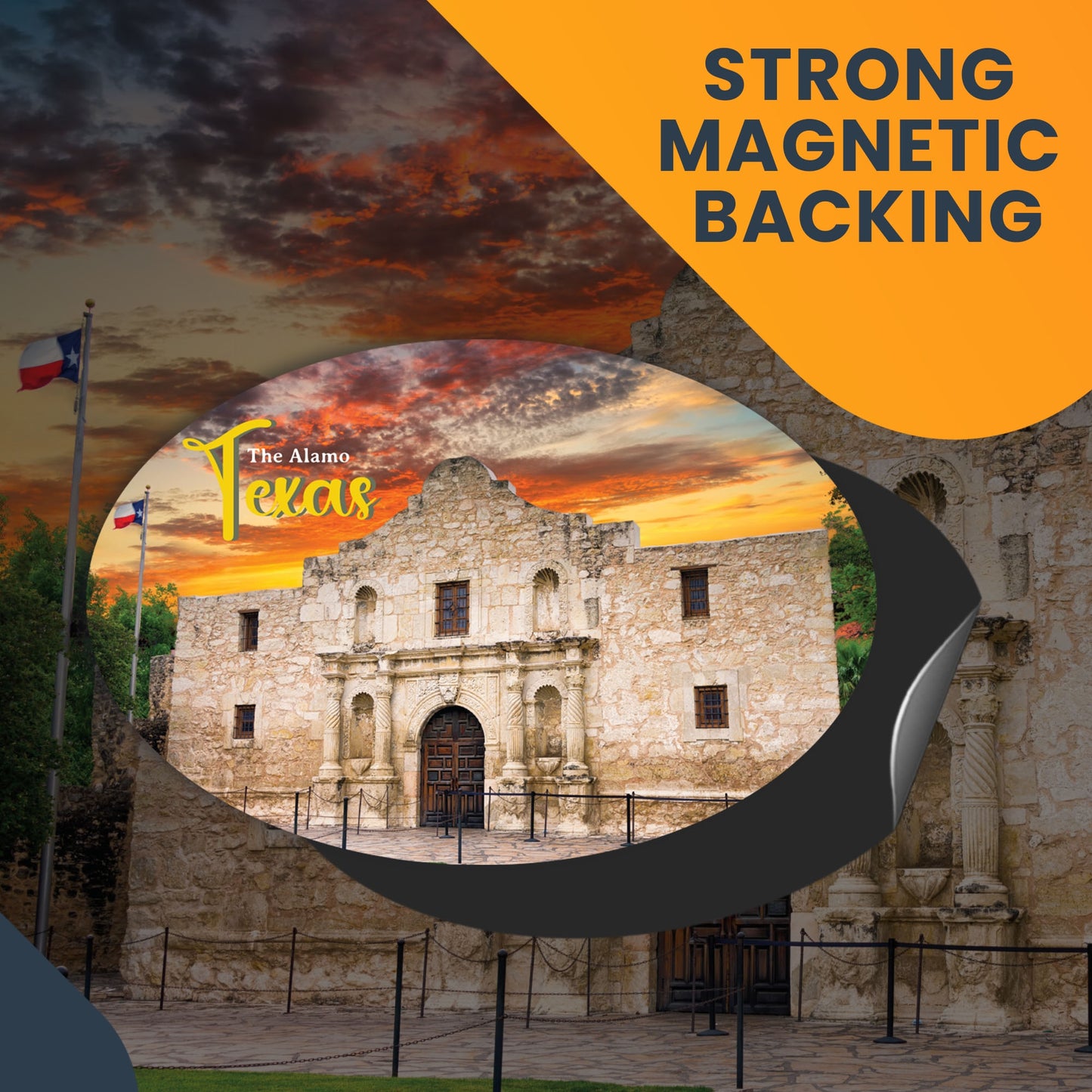 Magnet Me Up The Alamo Texas Oval State Magnet Decal, 4x6 Inches, Iconic Landmark, Heritage Display, Great Souvenir Gift for History Buffs and Travellers, Any Magnetic Surface, Crafted in USA