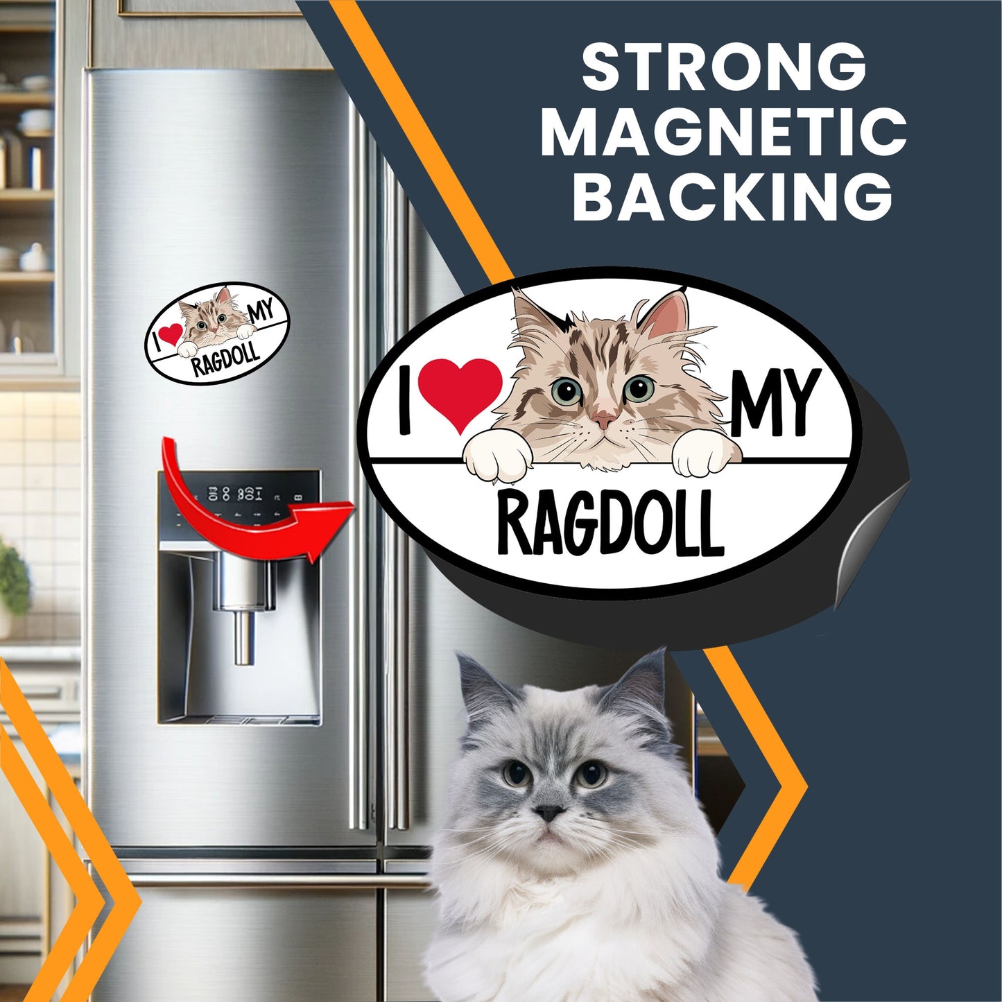 Magnet Me Up I Love My Ragdoll Cat Breed Car Magnet Decal, 4x6 Inches, Cute Peeking Cat Bumper Magnet, Calm and Quite Breed, Cuddliest Feline