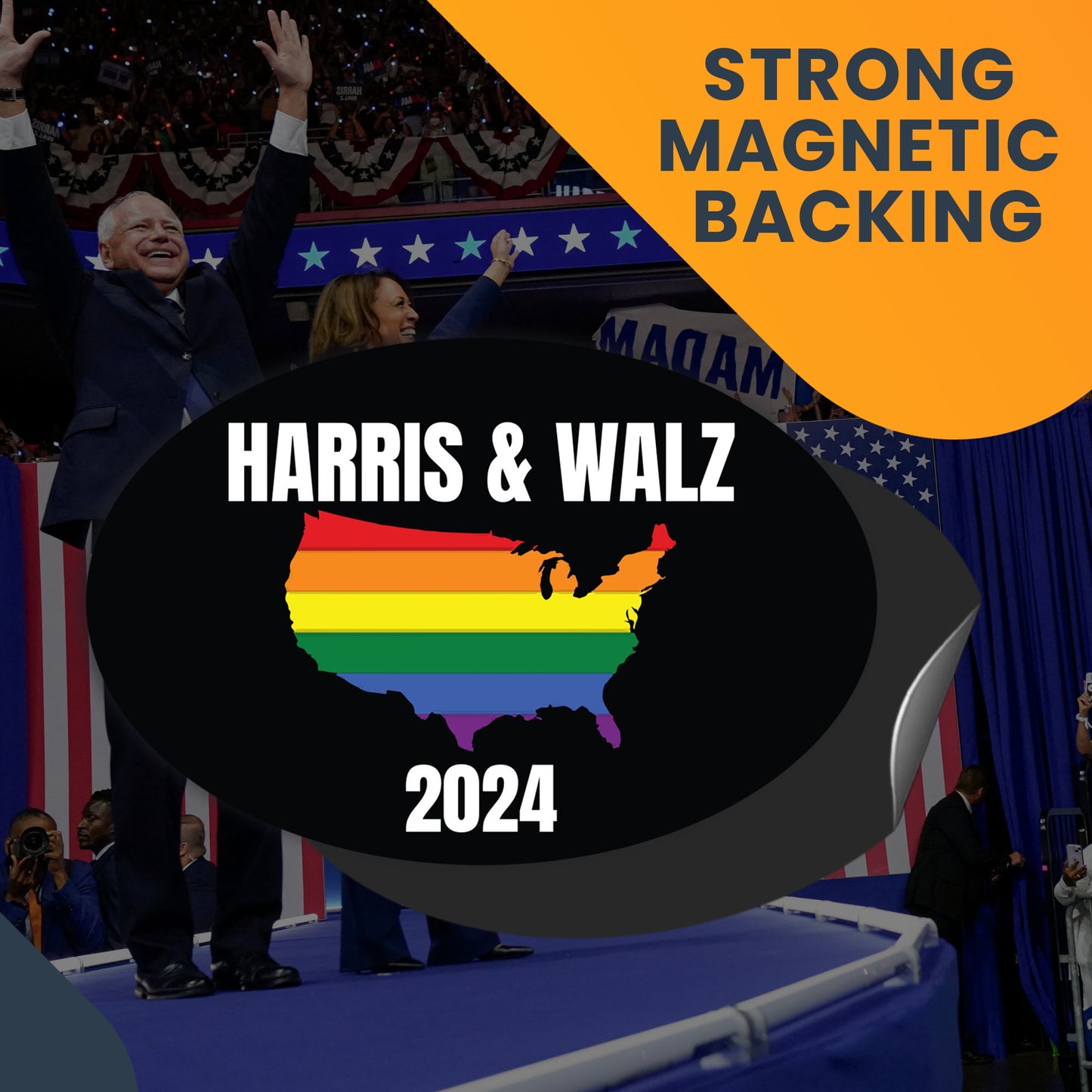 Magnet Me Up Kamala Harris Waltz 2024 Election Magnetic Decal, 4x6 Inch Oval, Harris 2024 for President, Kamala Harris Car Magnet, Democrat, Rainbow Bumper Magnet, LGBTQ, Crafted in USA